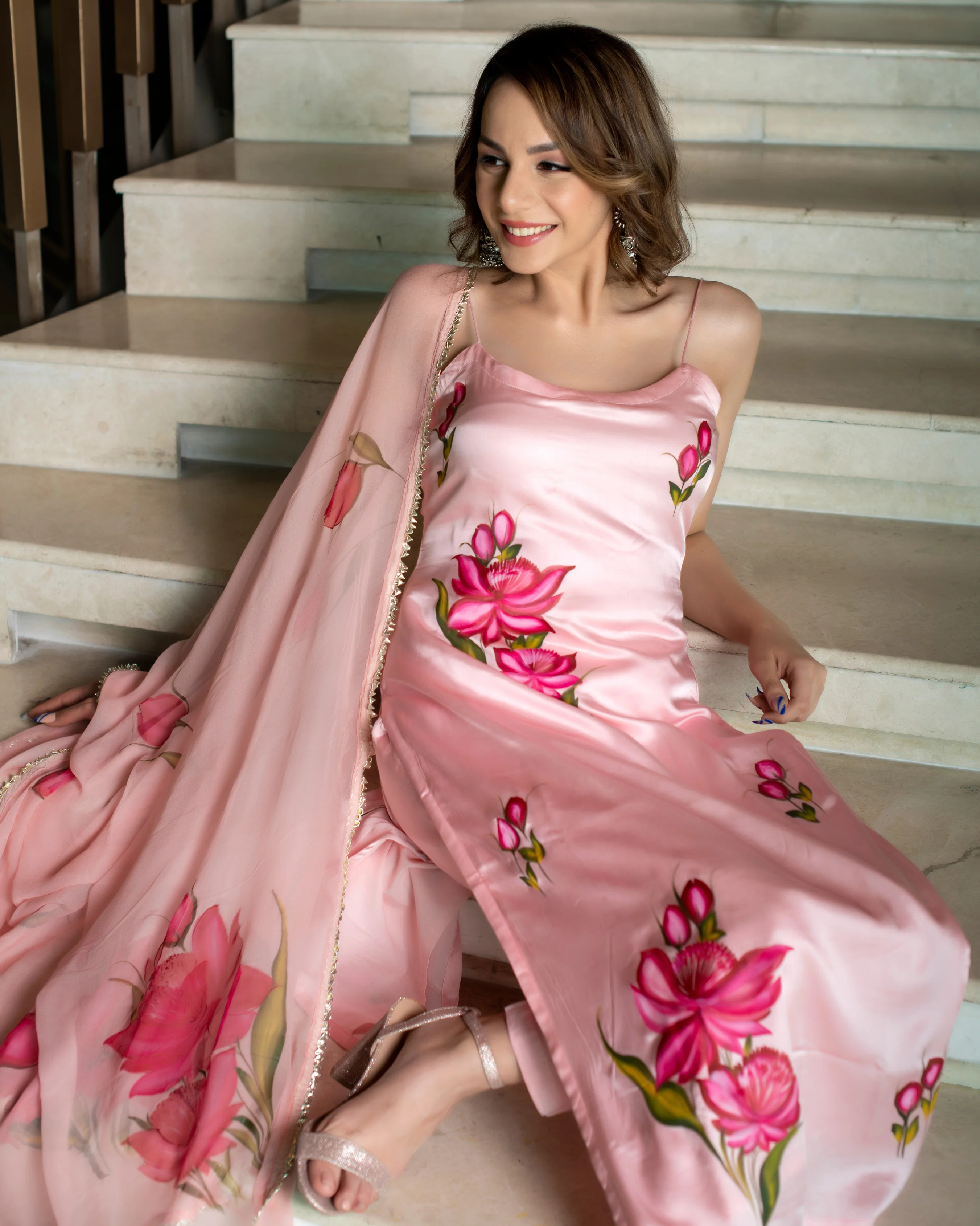 Peach Rose Handpainted Suit Set - Image 6