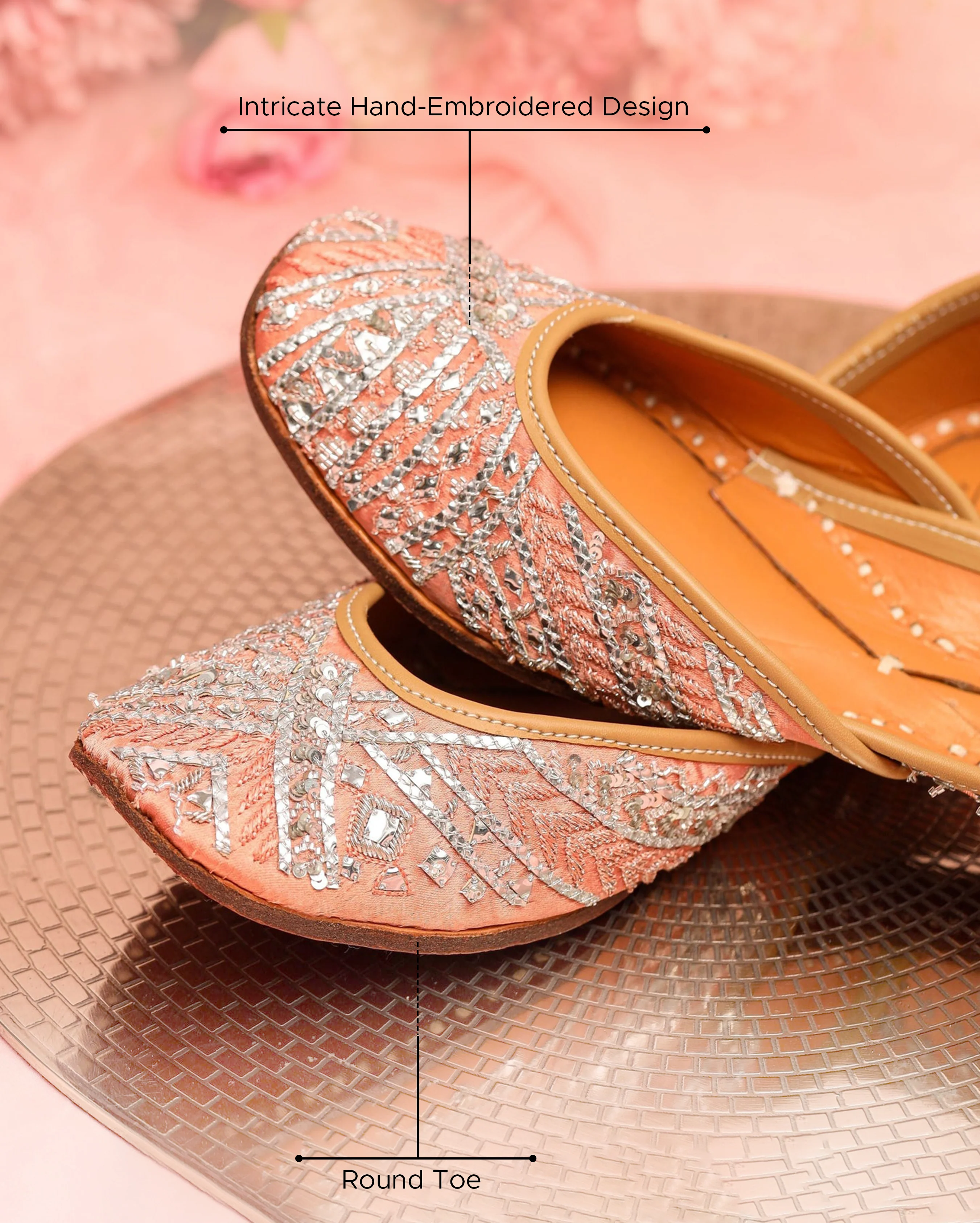 Peach Sprinkle Handcrafted Jutti - Image 4