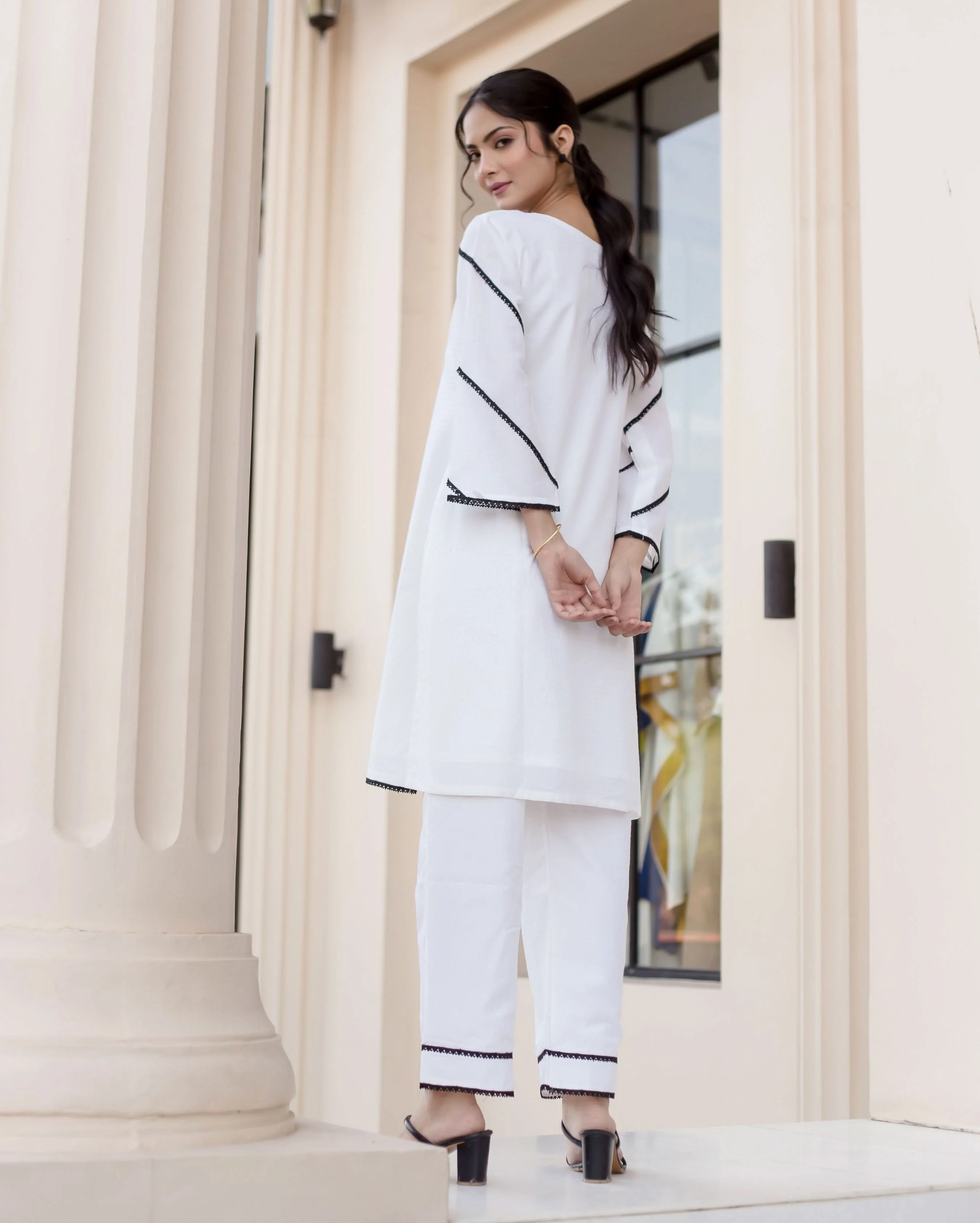 Peony White Solid Cotton Coord Set - Image 4