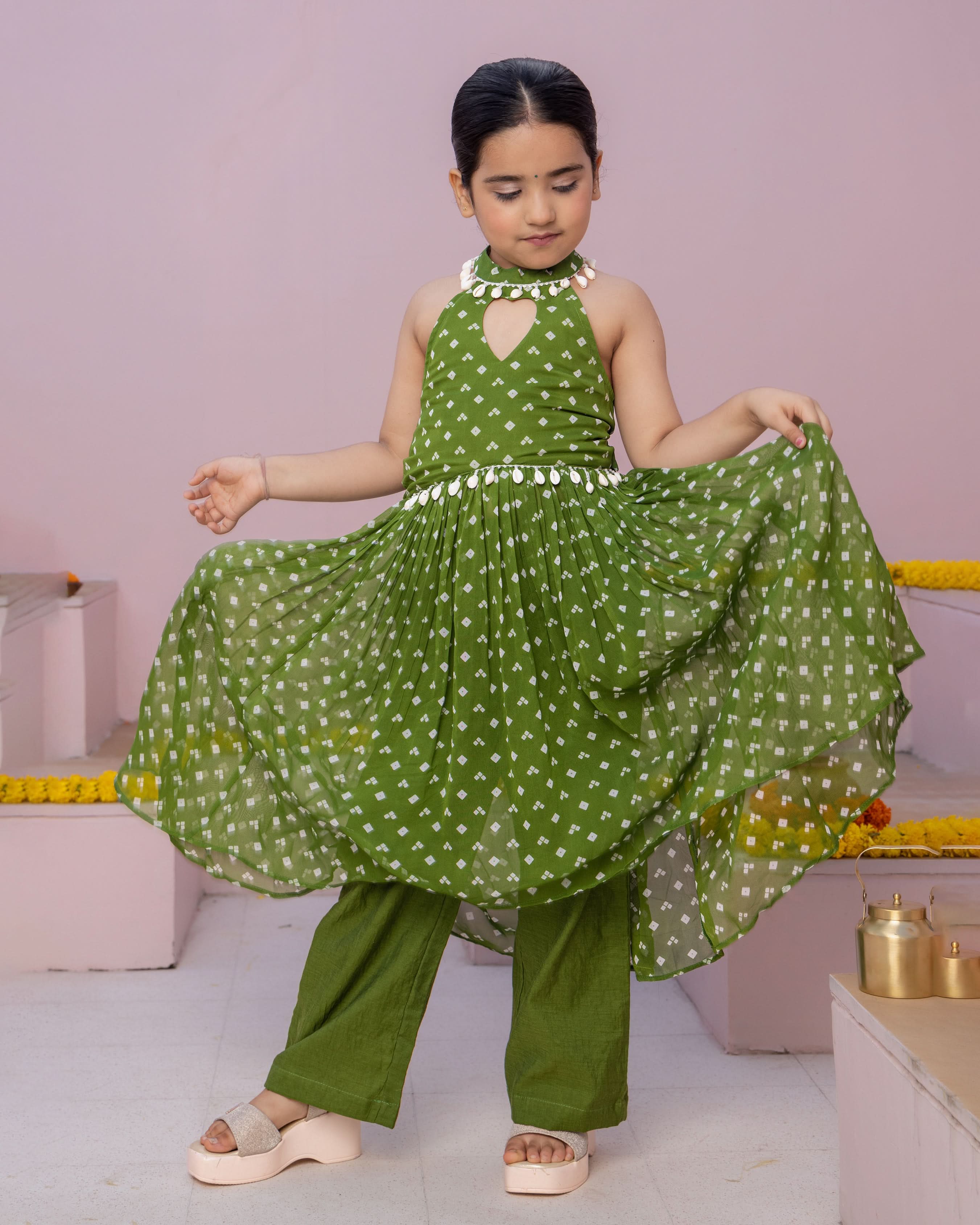 Pihu Green Bandhani Georgette Coord Set - Image 2