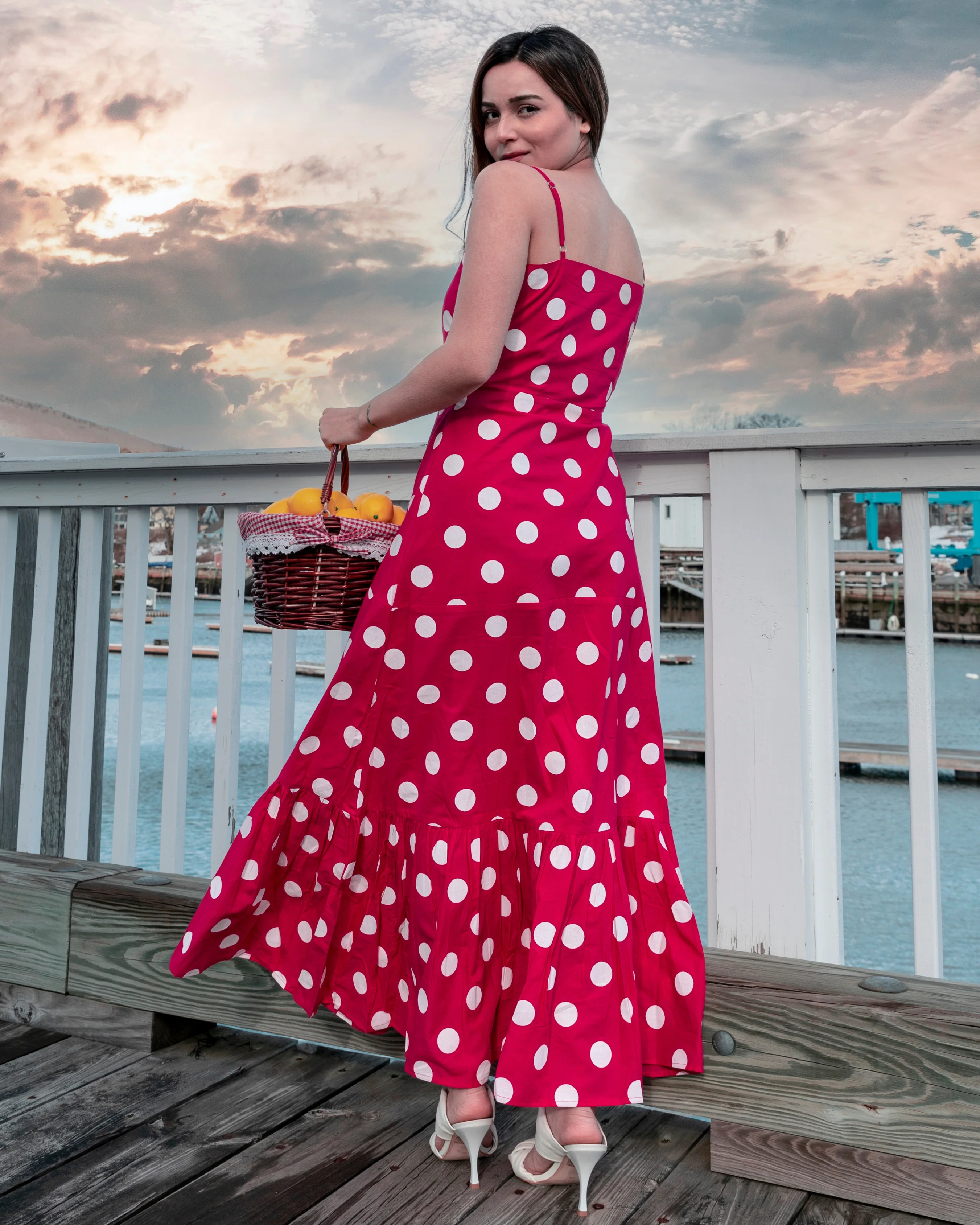 Pink Crepe Polka Cotton Dress - Image 5