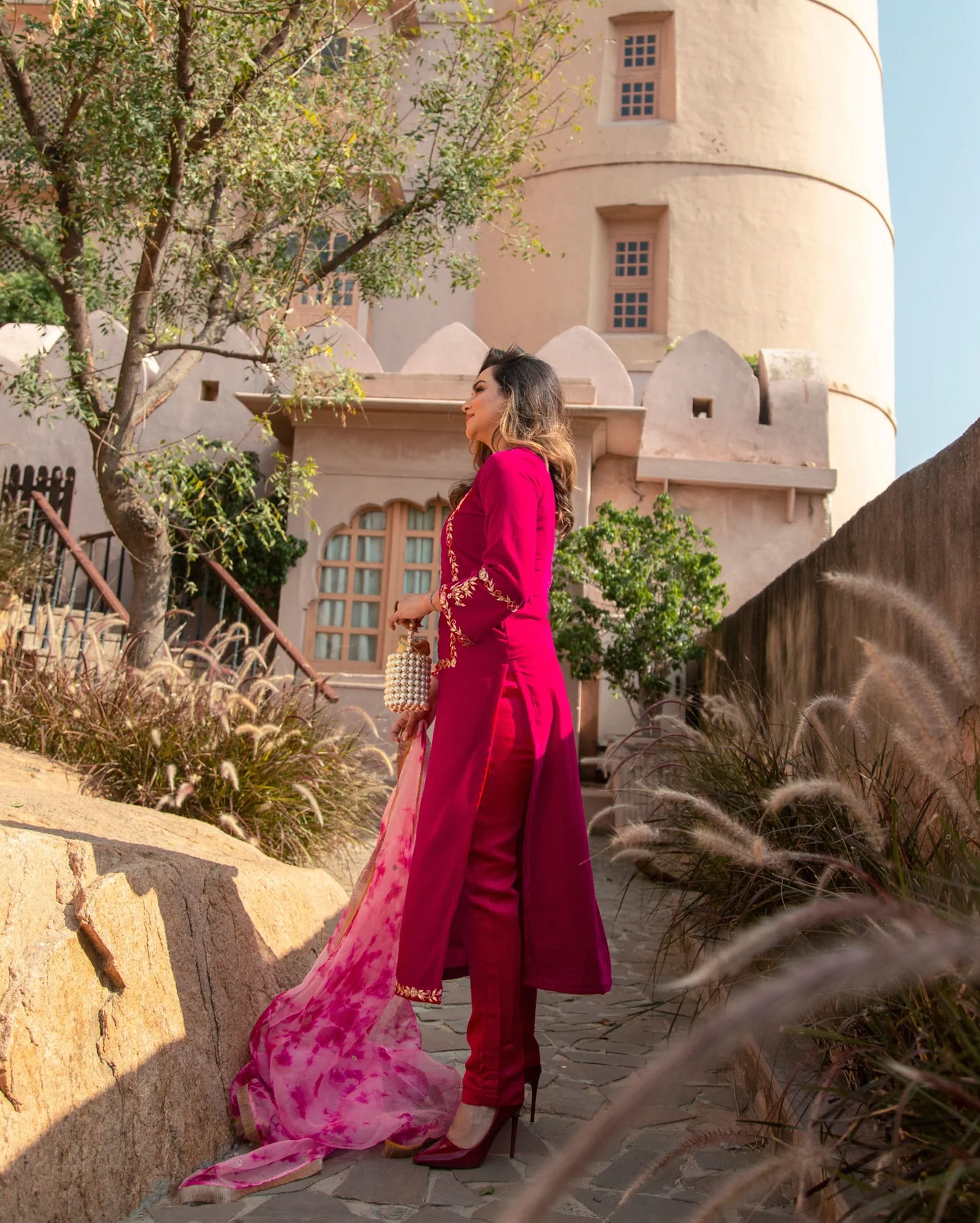 Pink Paradise Velvet Handcrafted Suit Set - Image 8