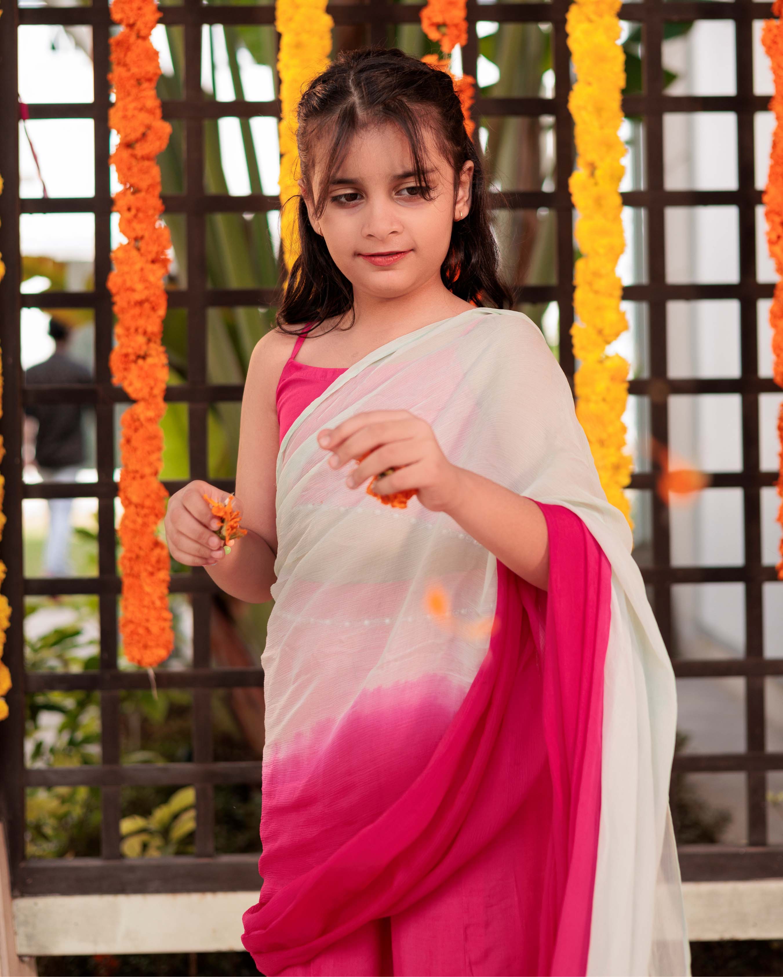 Pink Petunia Pink Muslin Silk Pre Draped Saree - Image 5