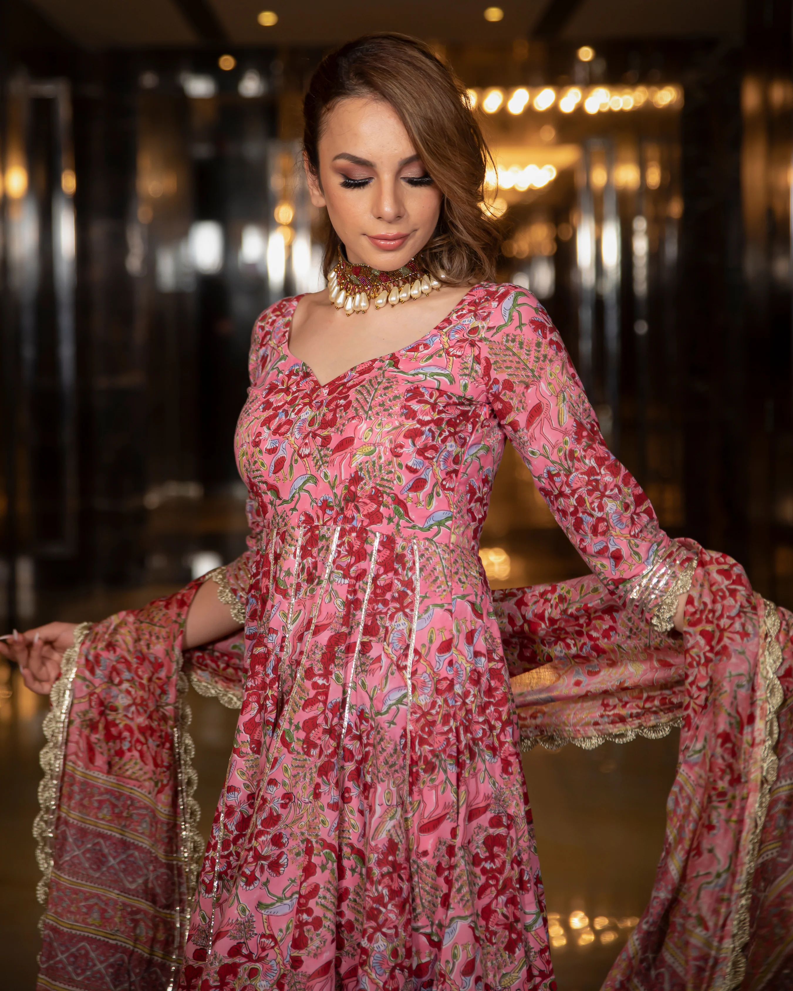 Poetic Bloom Handblock Gota Suit Set - Image 4