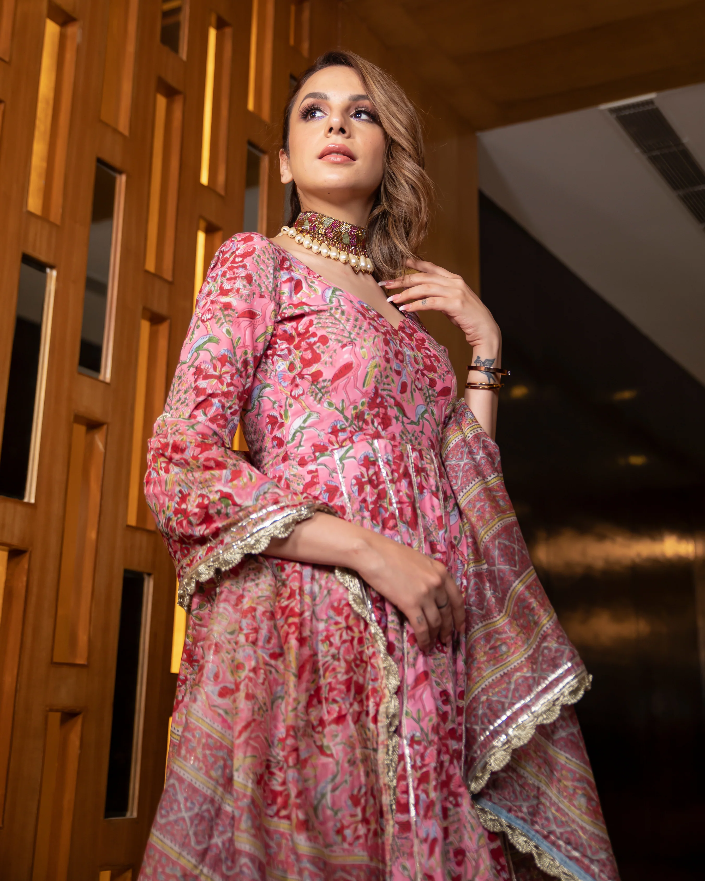 Poetic Bloom Handblock Gota Suit Set - Image 5