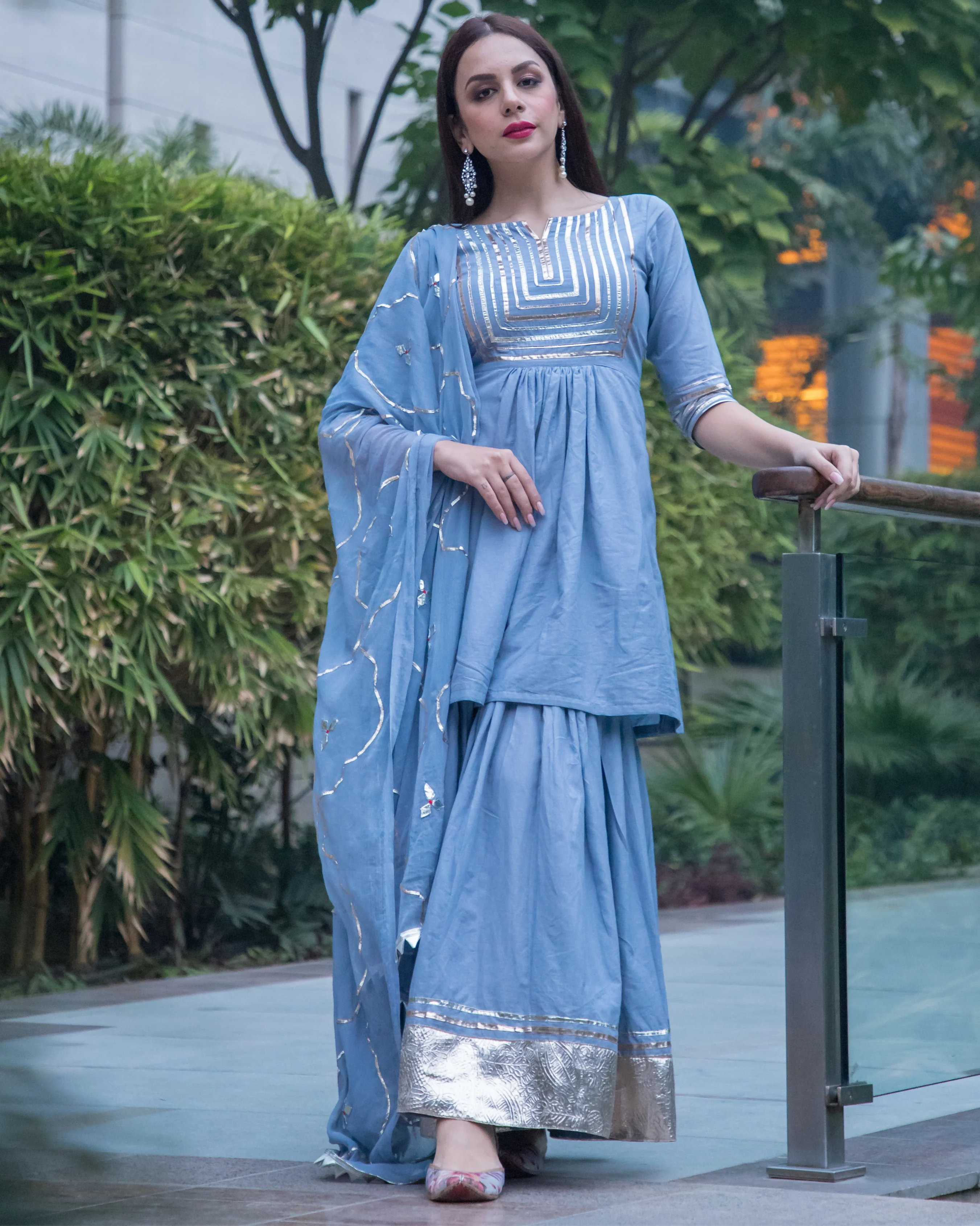 Powder Blue Gotapatti Sharara Set - Image 5
