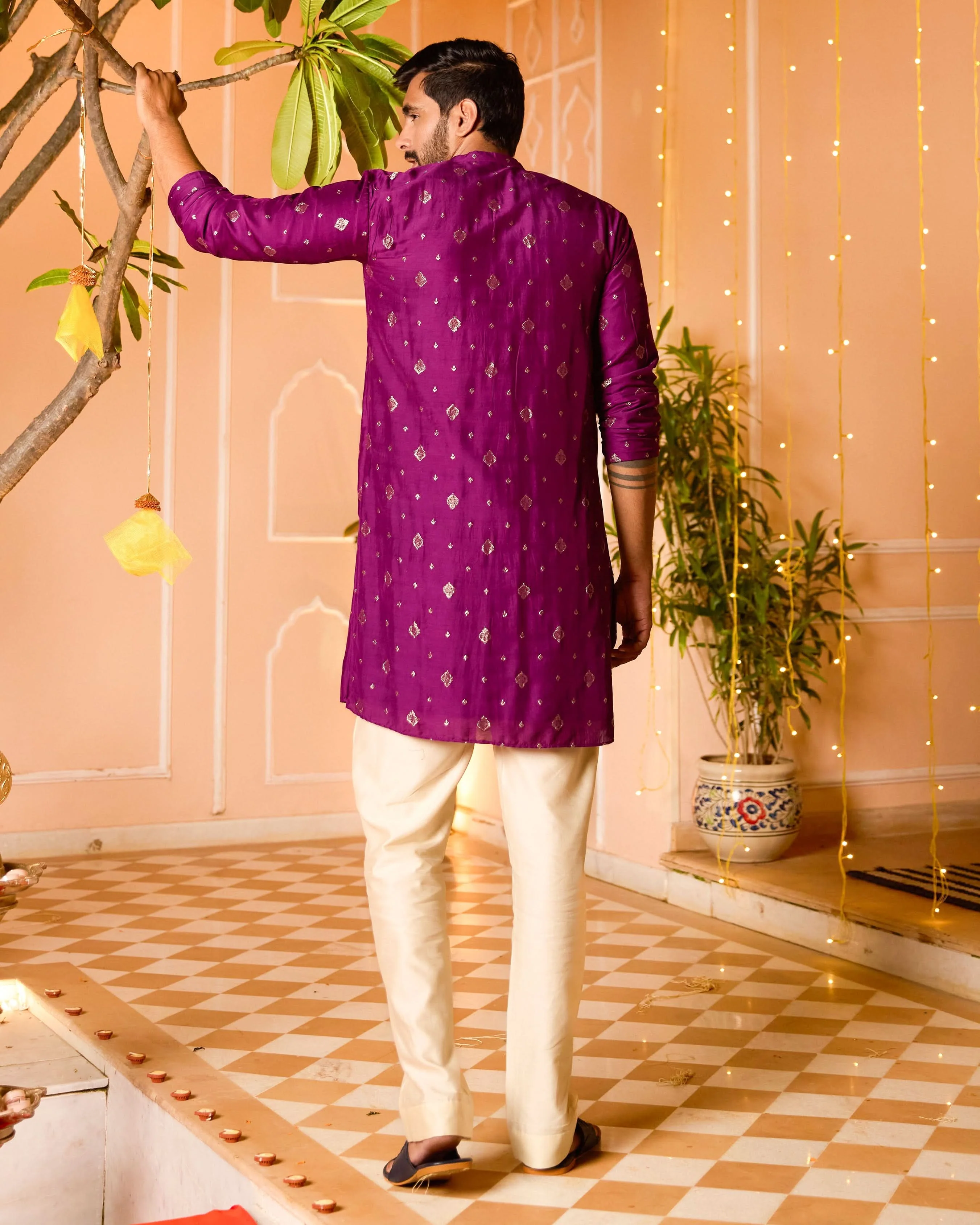 Prakashit Purple Jacquard Kurta - Image 7
