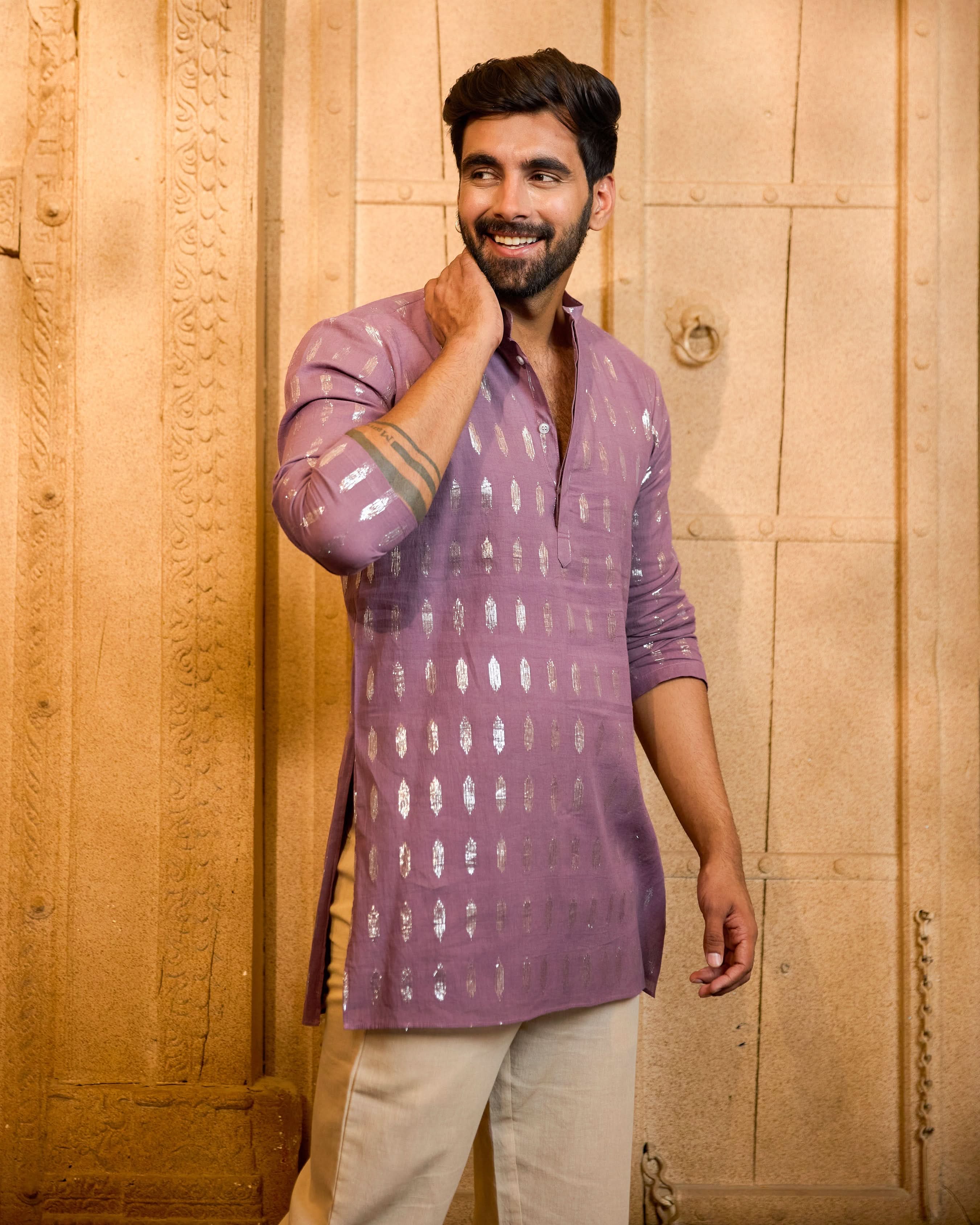 Pravah Mauve Knitted Lurex Kurta - Image 5