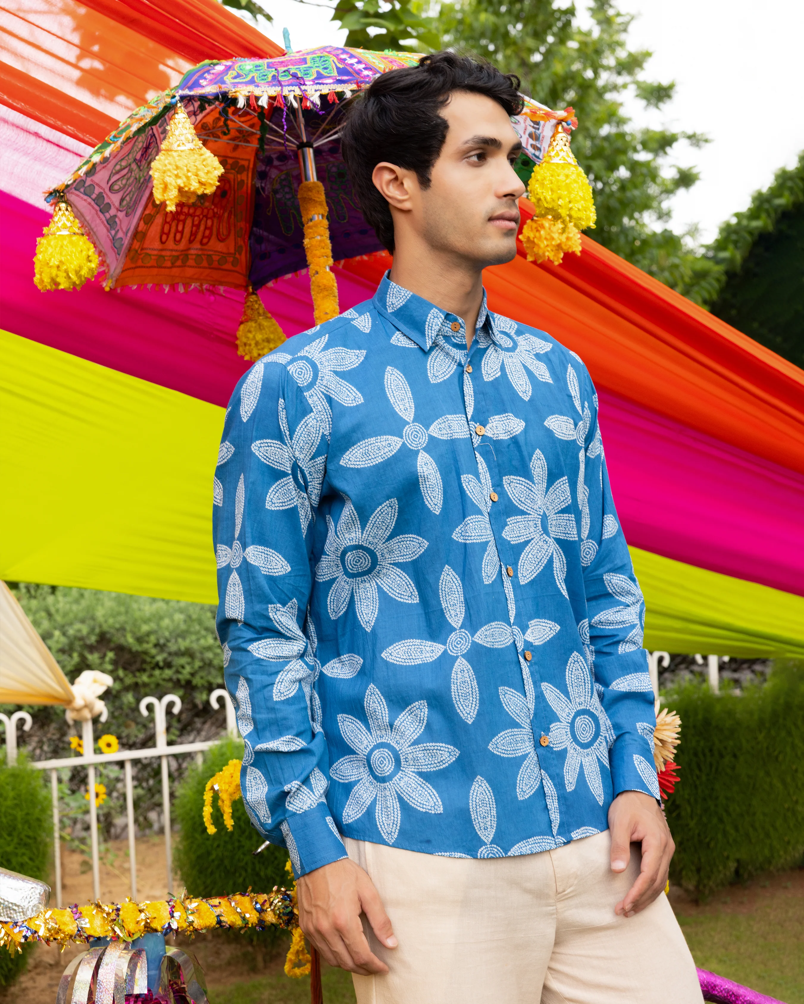 Prithul Blue Bandhani Cotton Shirt - Image 3