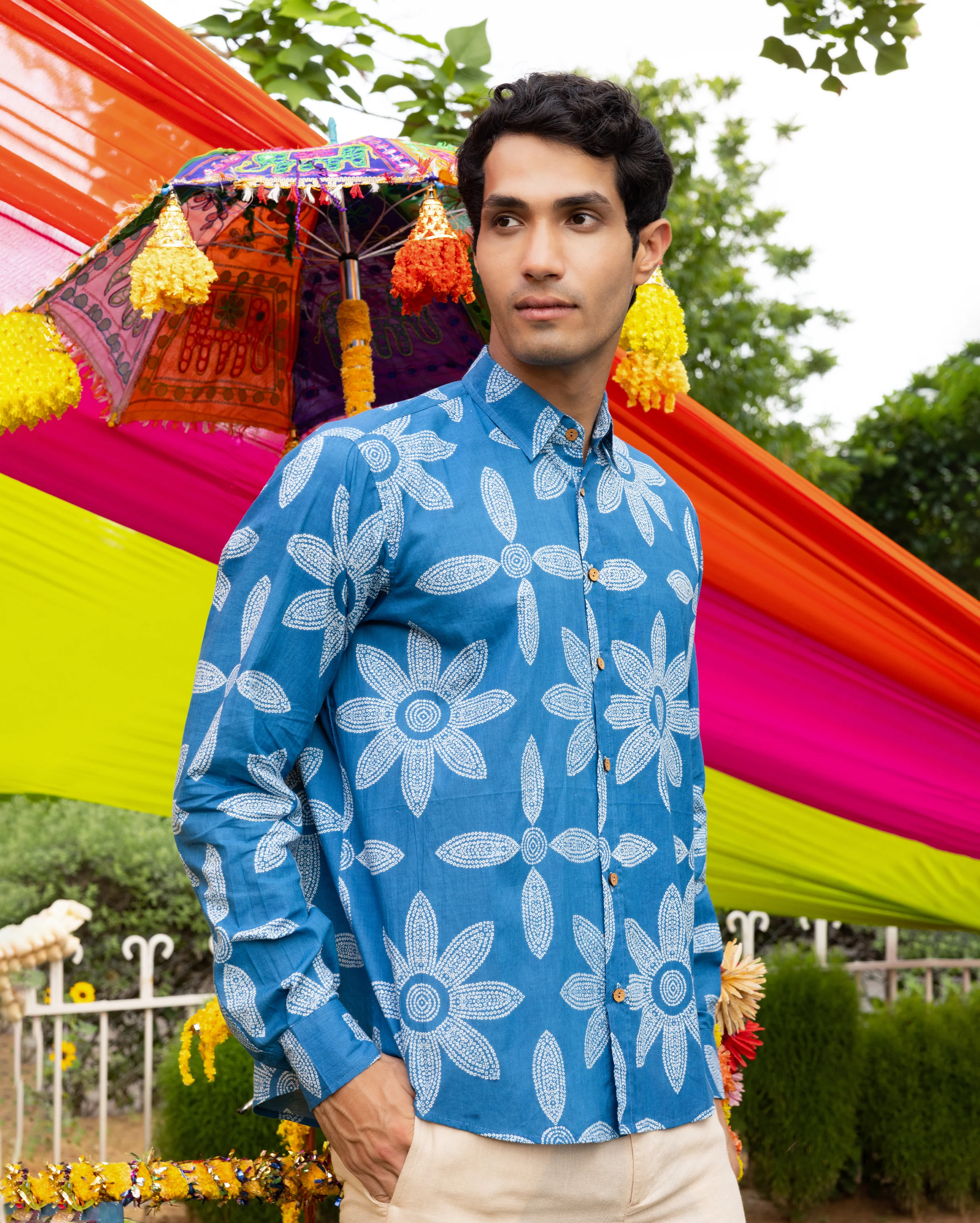 Prithul Blue Bandhani Cotton Shirt - Image 4