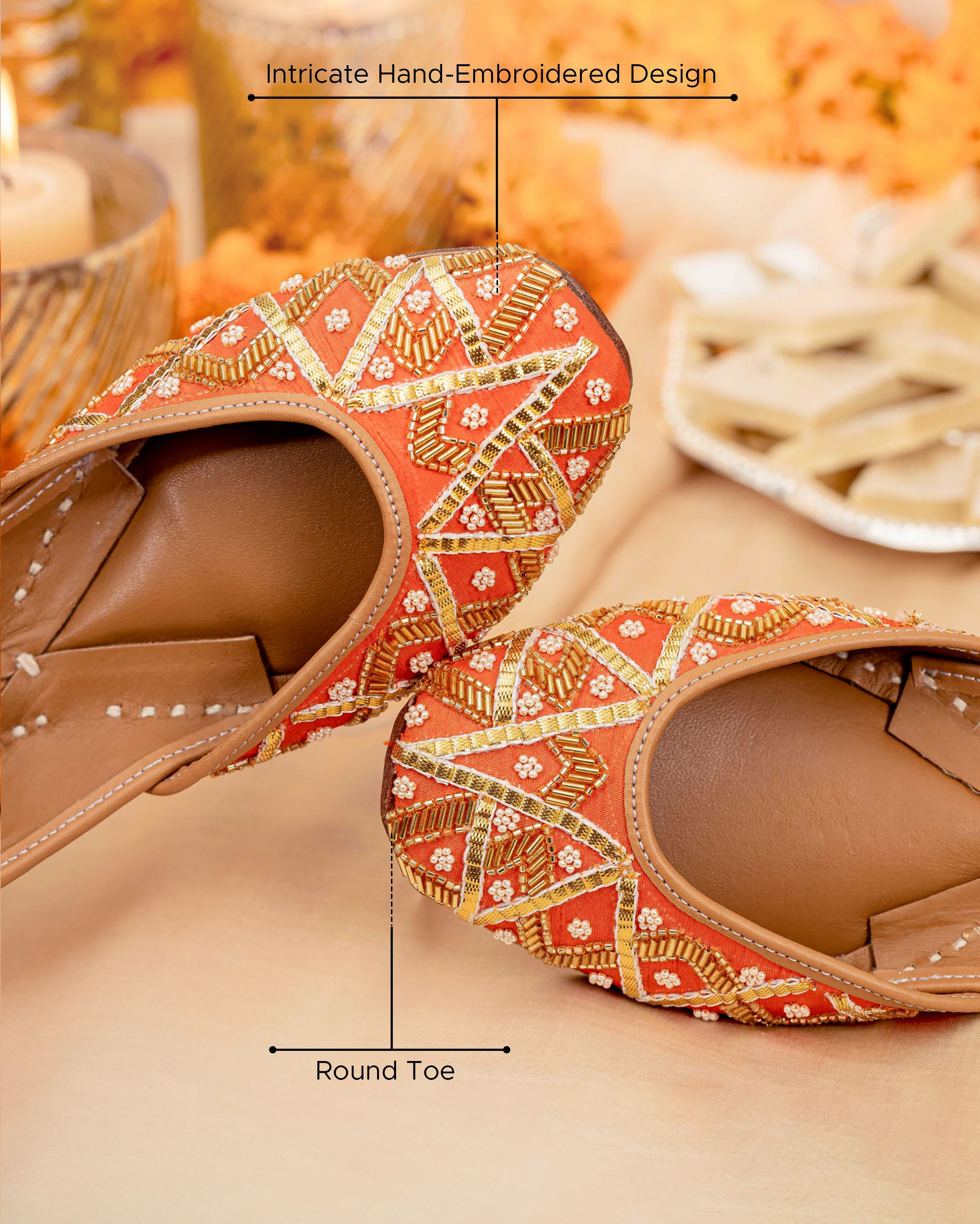 Punchy Orange Handcrafted Jutti - Image 2