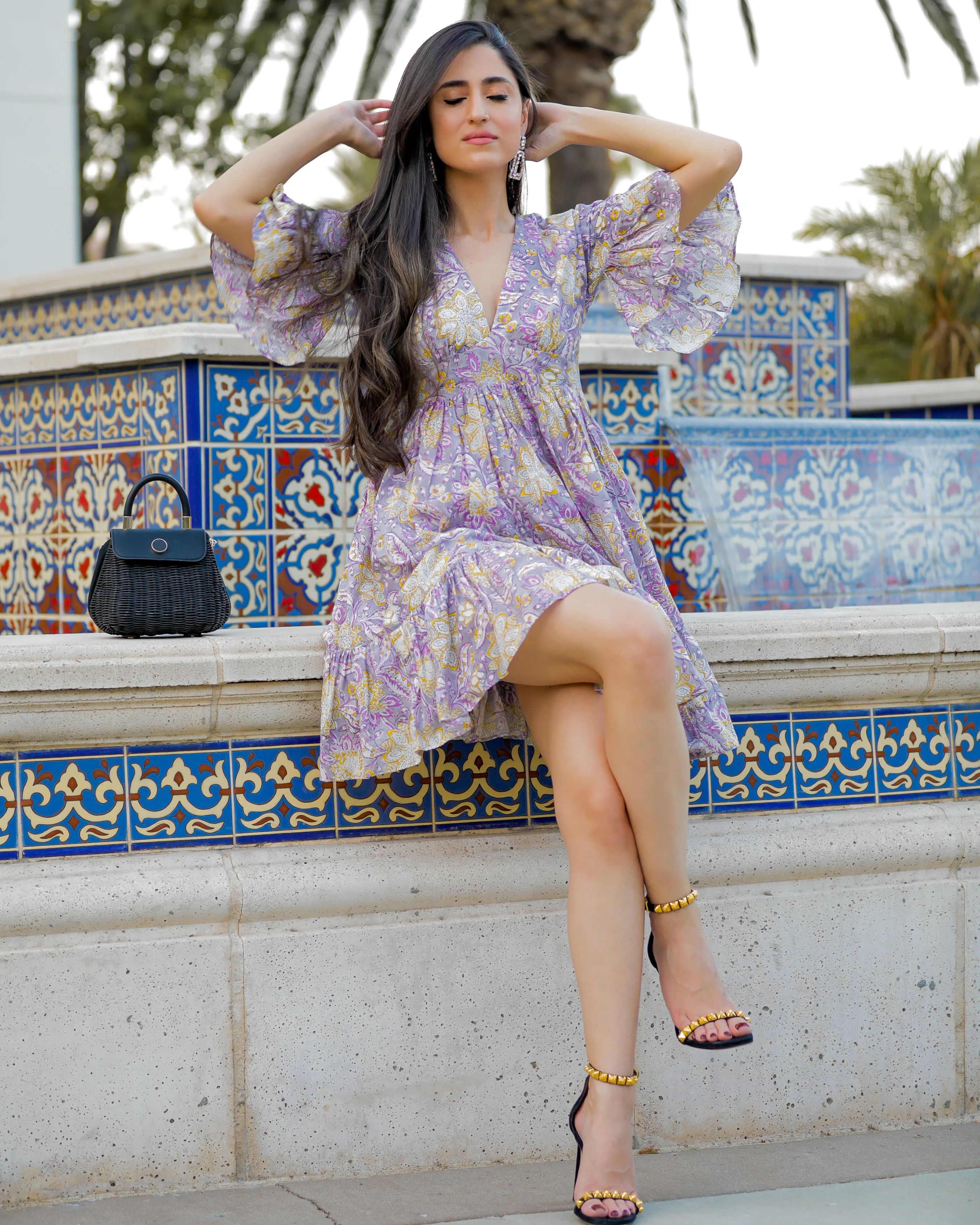 Purple Heather Handblock Cotton Dress - Image 3