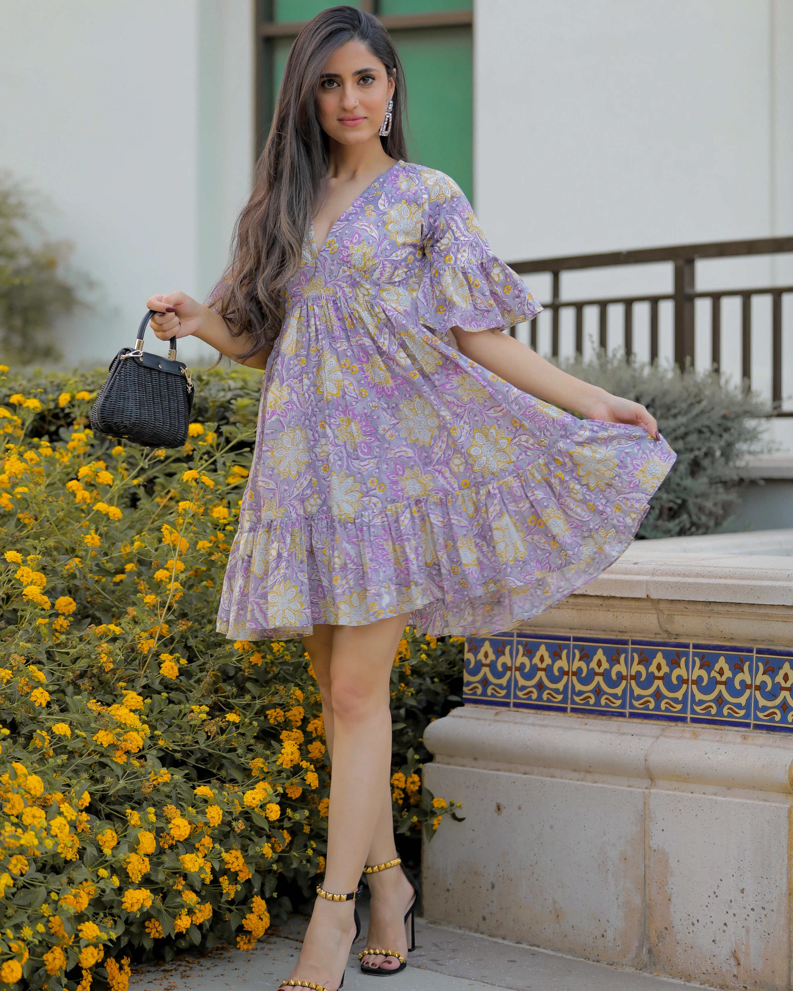 Purple Heather Handblock Cotton Dress - Image 5