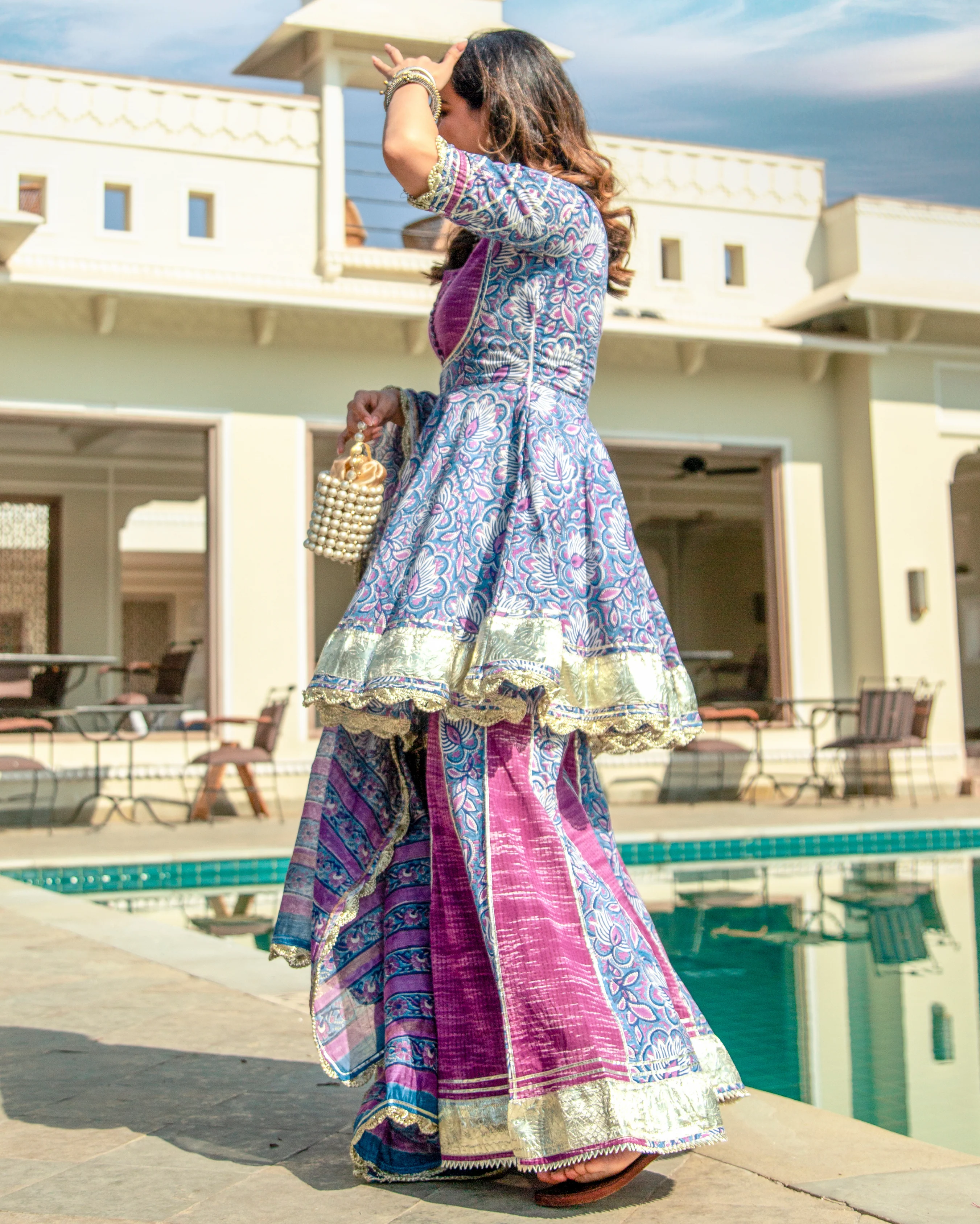 PURPLE ORCHID HANDBLOCK SHARARA SET - Image 5