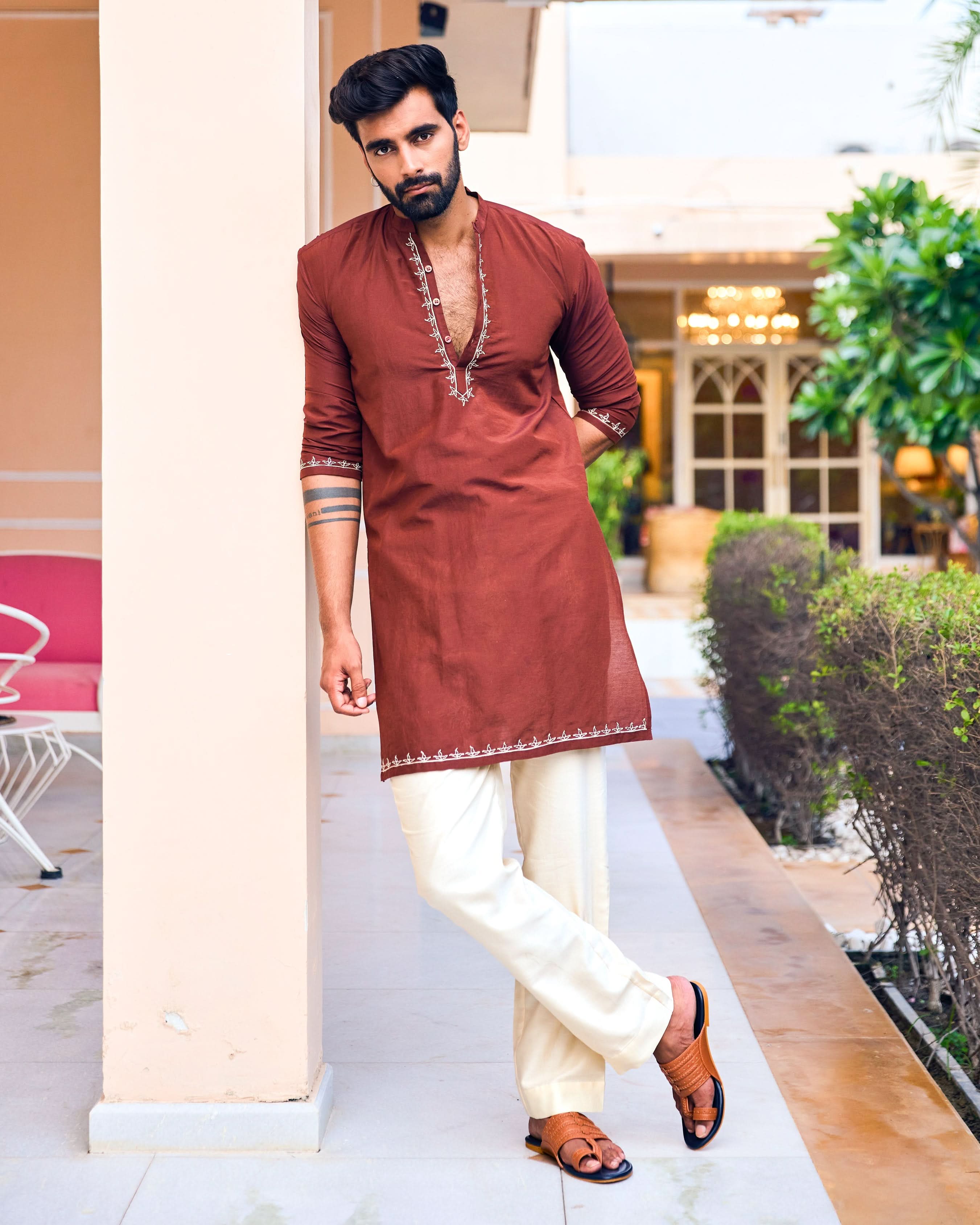 Rajvansh Brown Embroidered Silk Kurta - Image 3