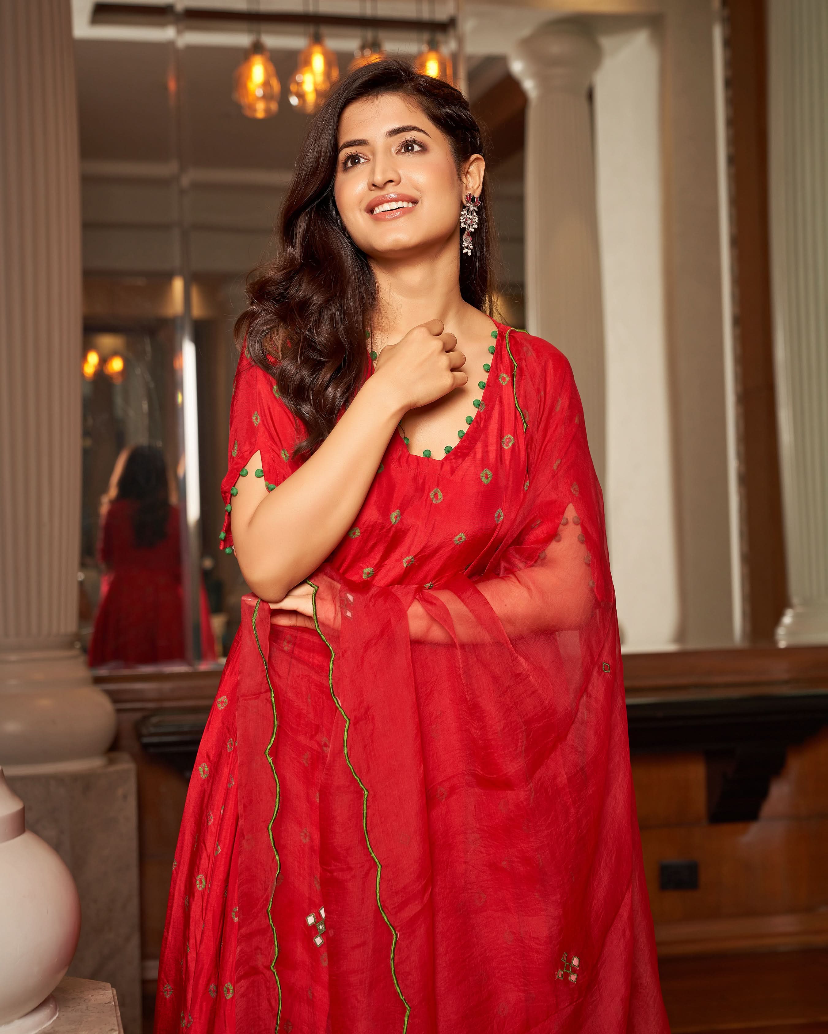 Rasa Red Bandhani Silk Suit Set - Image 2