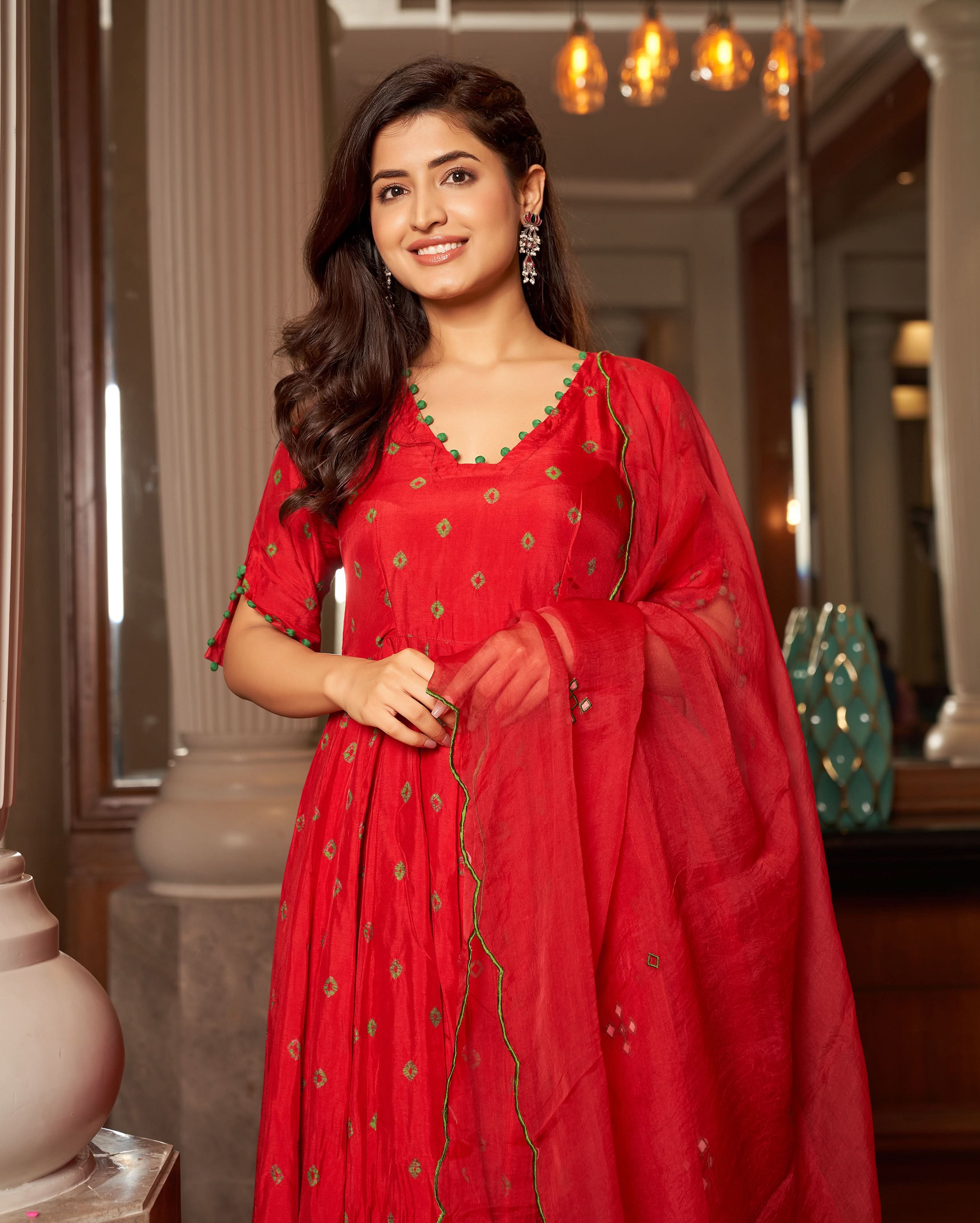 Rasa Red Bandhani Silk Suit Set - Image 5