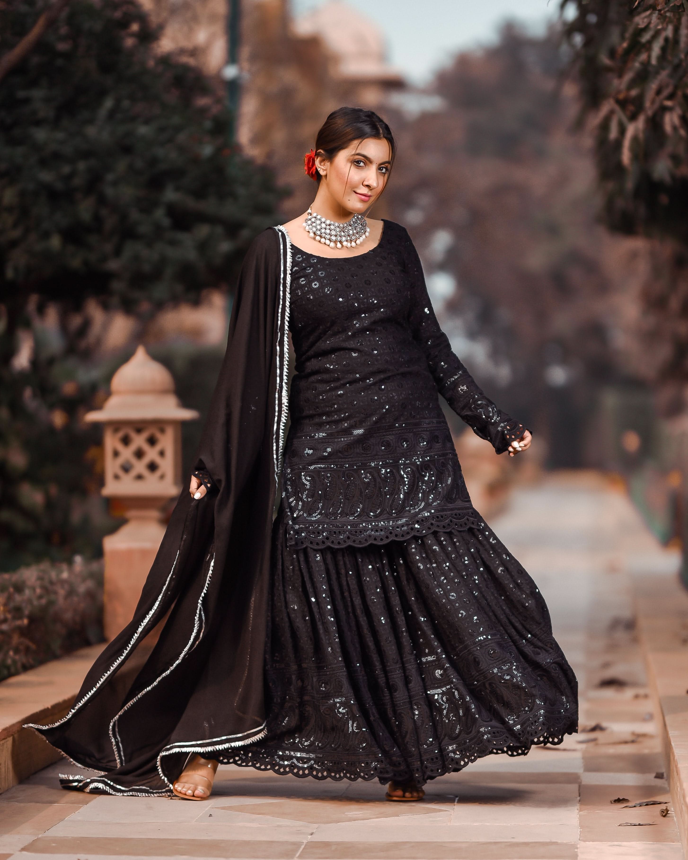 Raven Black Chikankari Sharara Set - Image 3