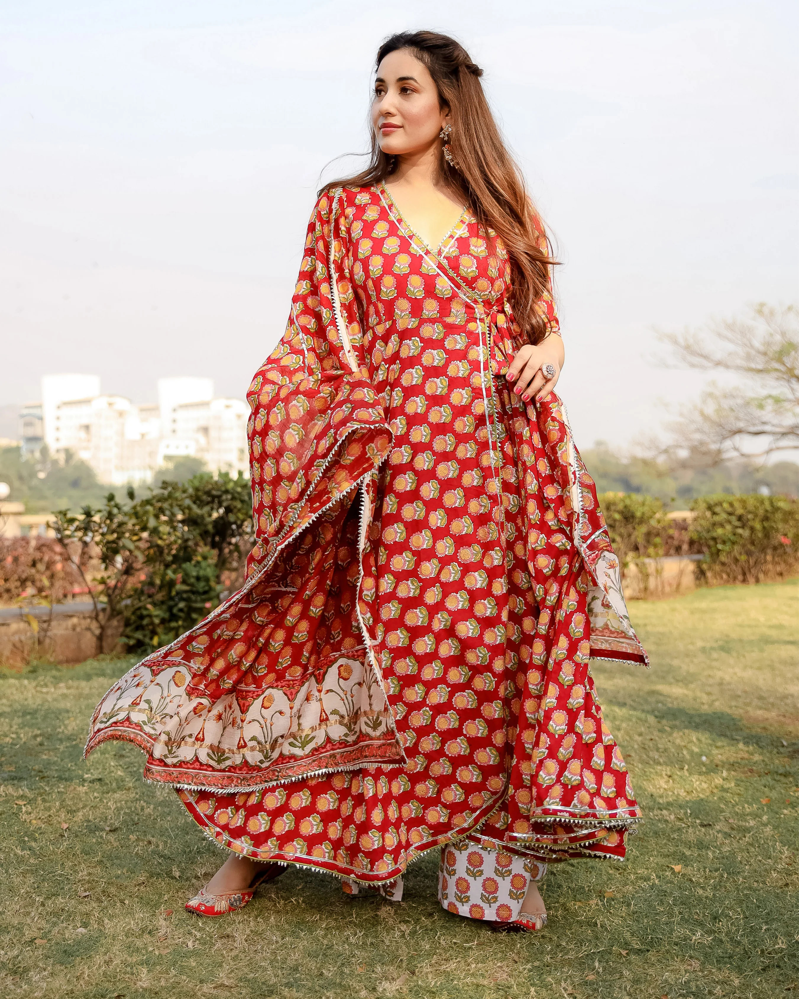 Red Rosewood Handblock Suit Set - Image 4