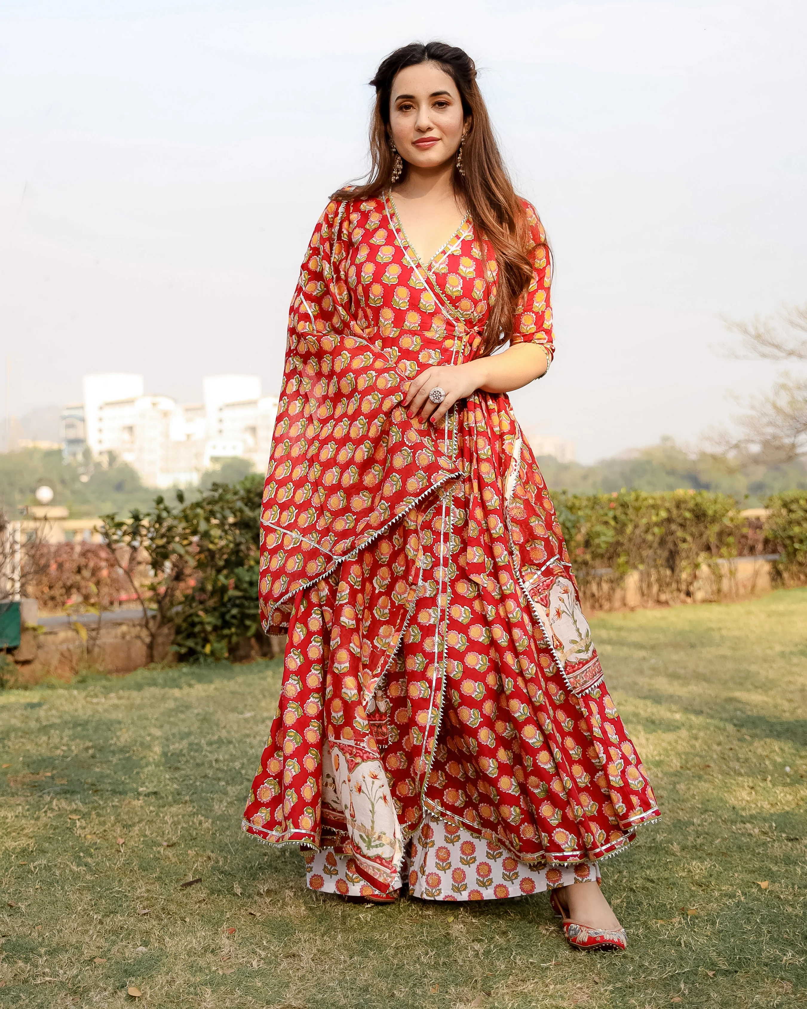 Red Rosewood Handblock Suit Set - Image 8
