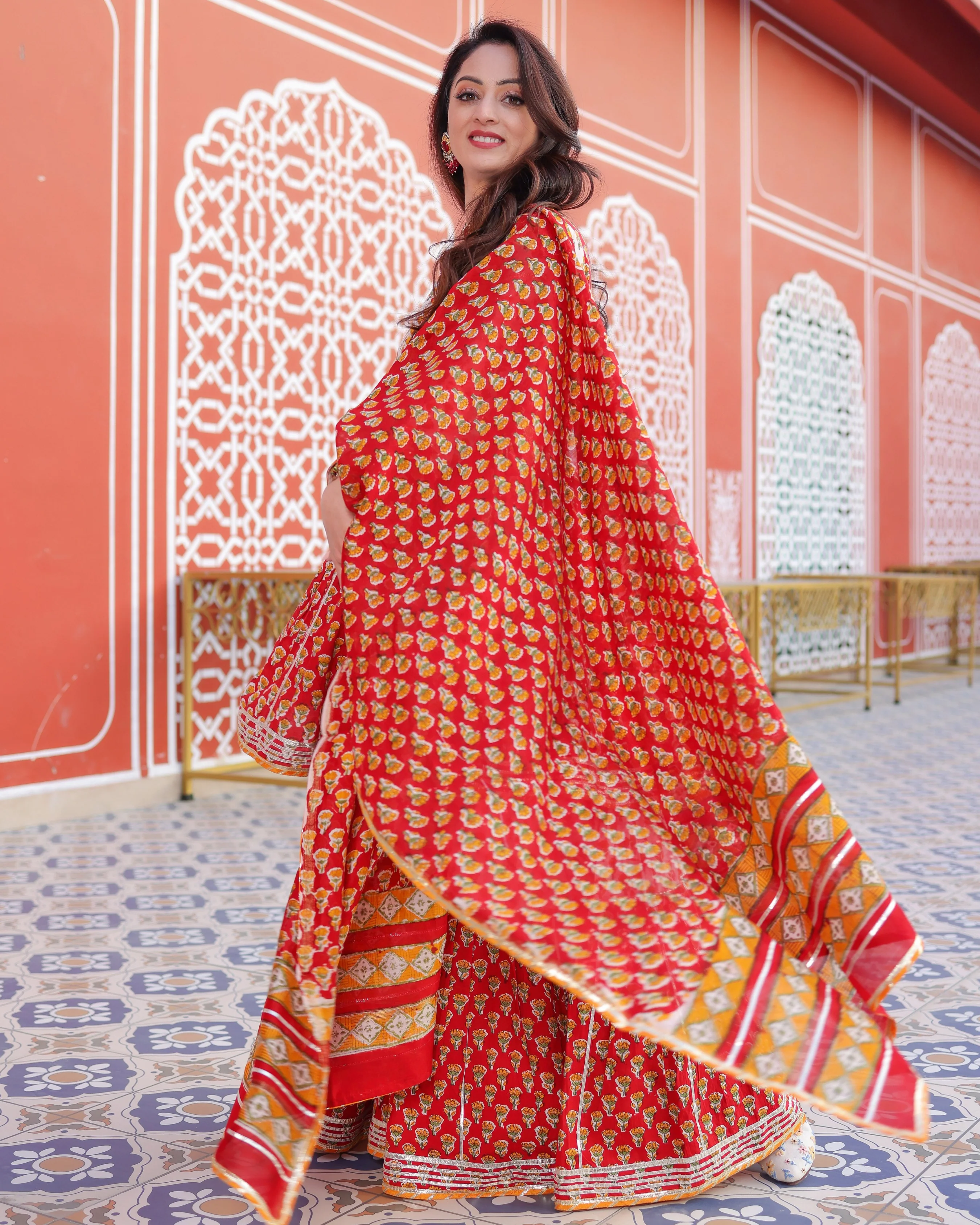 Red Salsa Handblock Sharara Set - Image 5