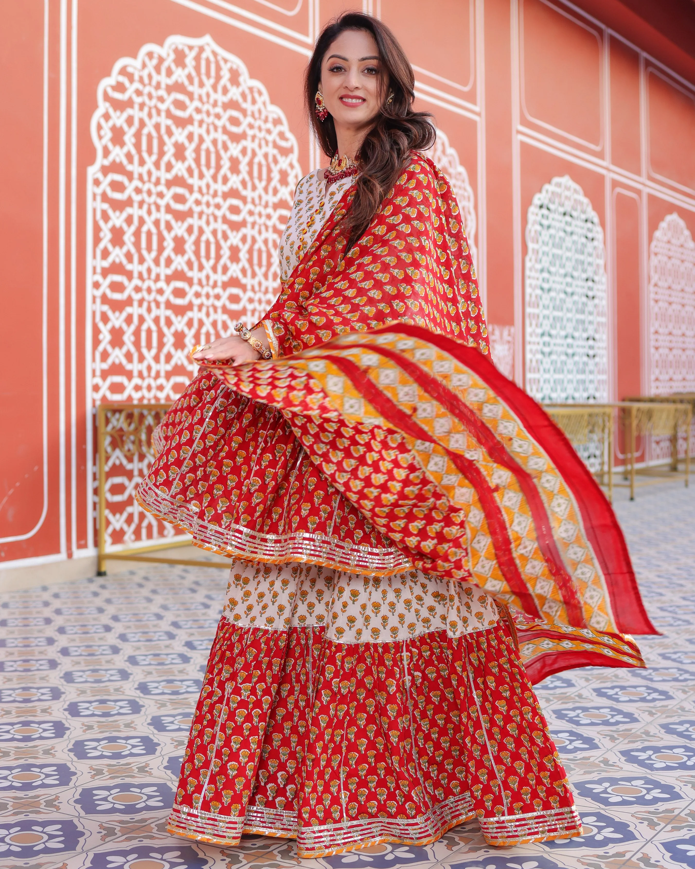 Red Salsa Handblock Sharara Set - Image 7