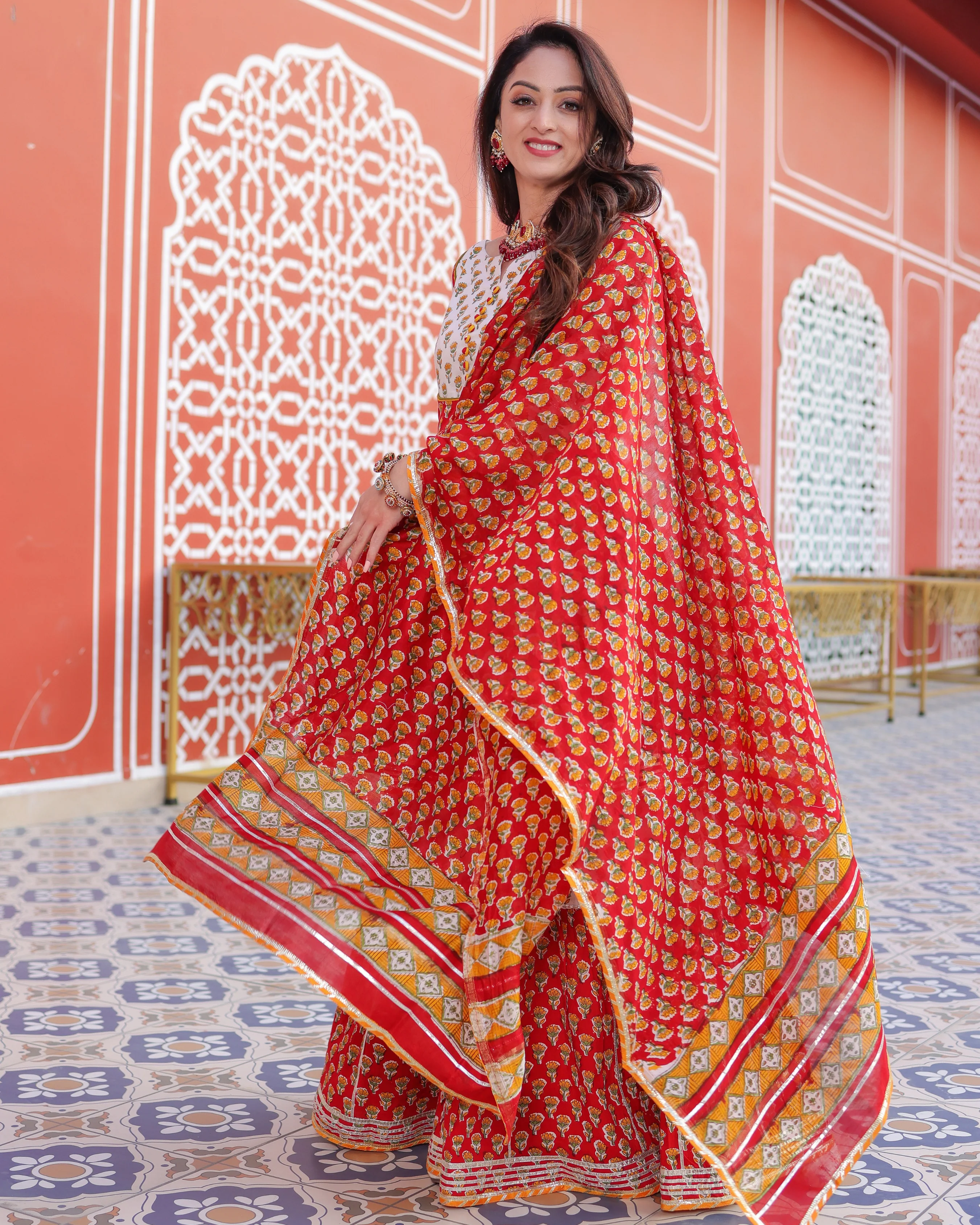 Red Salsa Handblock Sharara Set - Image 9