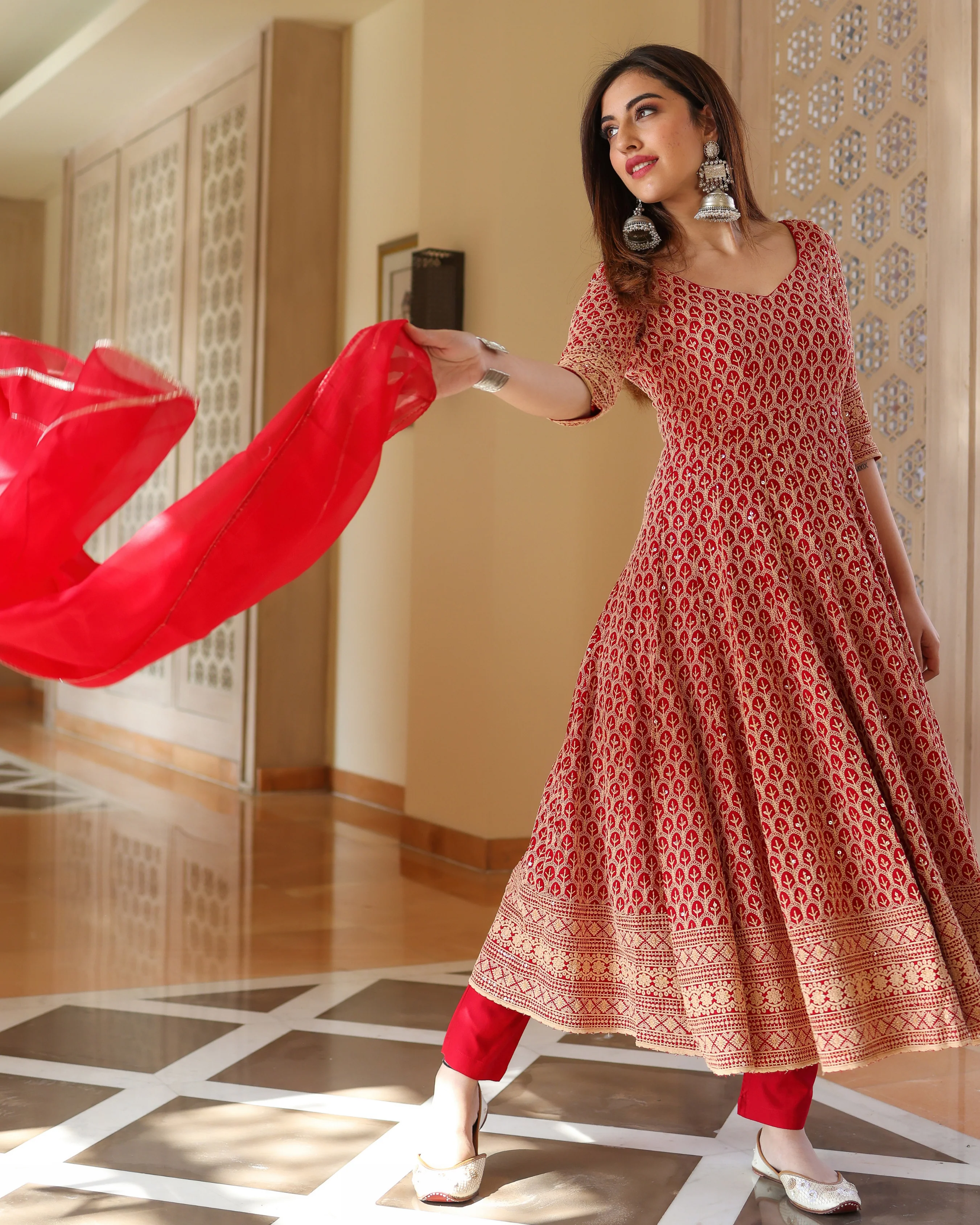 Roasted Red Anarkali Suit Set - Image 7