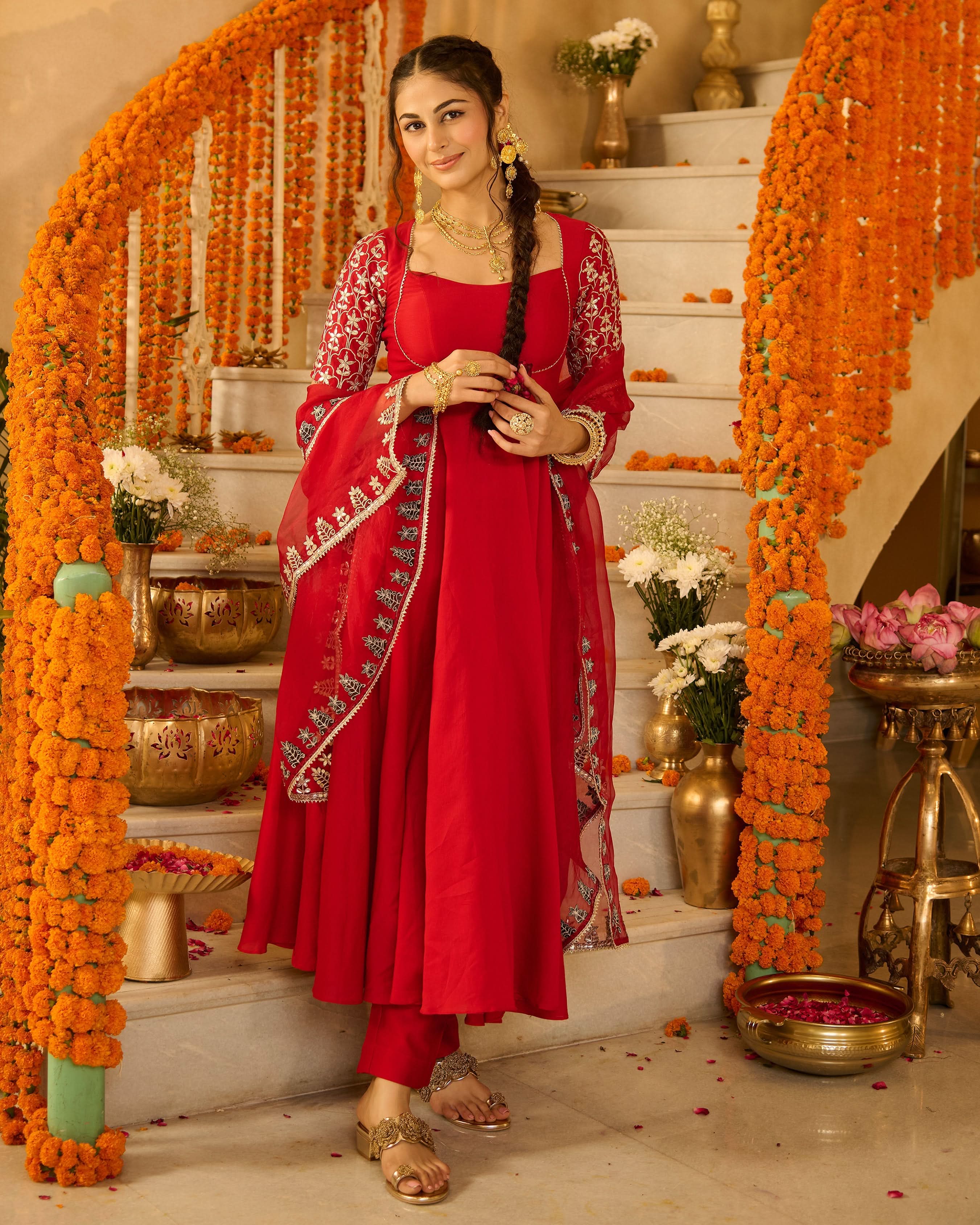 Roli Red Solid Chanderi Suit Set - Image 3