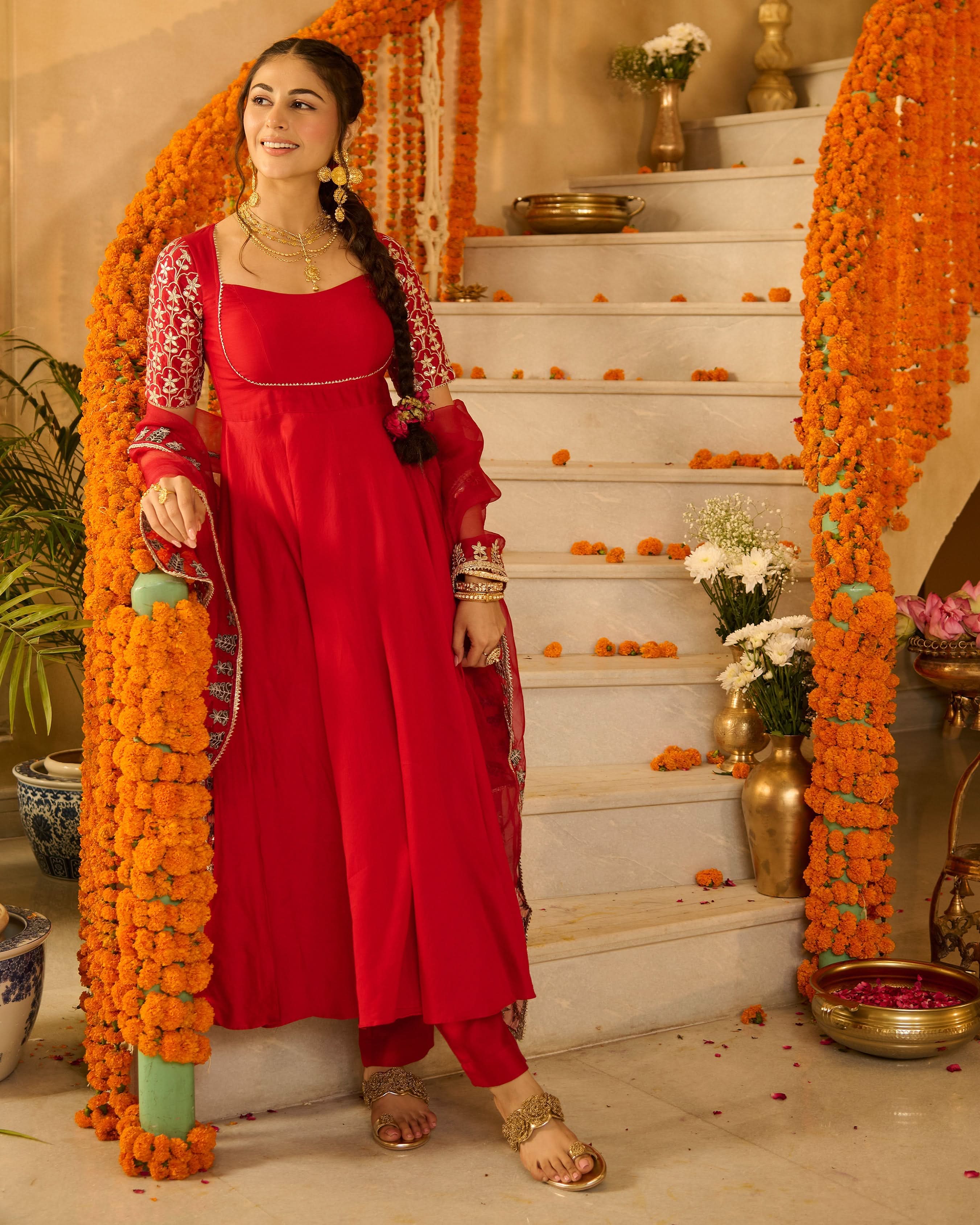 Roli Red Solid Chanderi Suit Set - Image 4