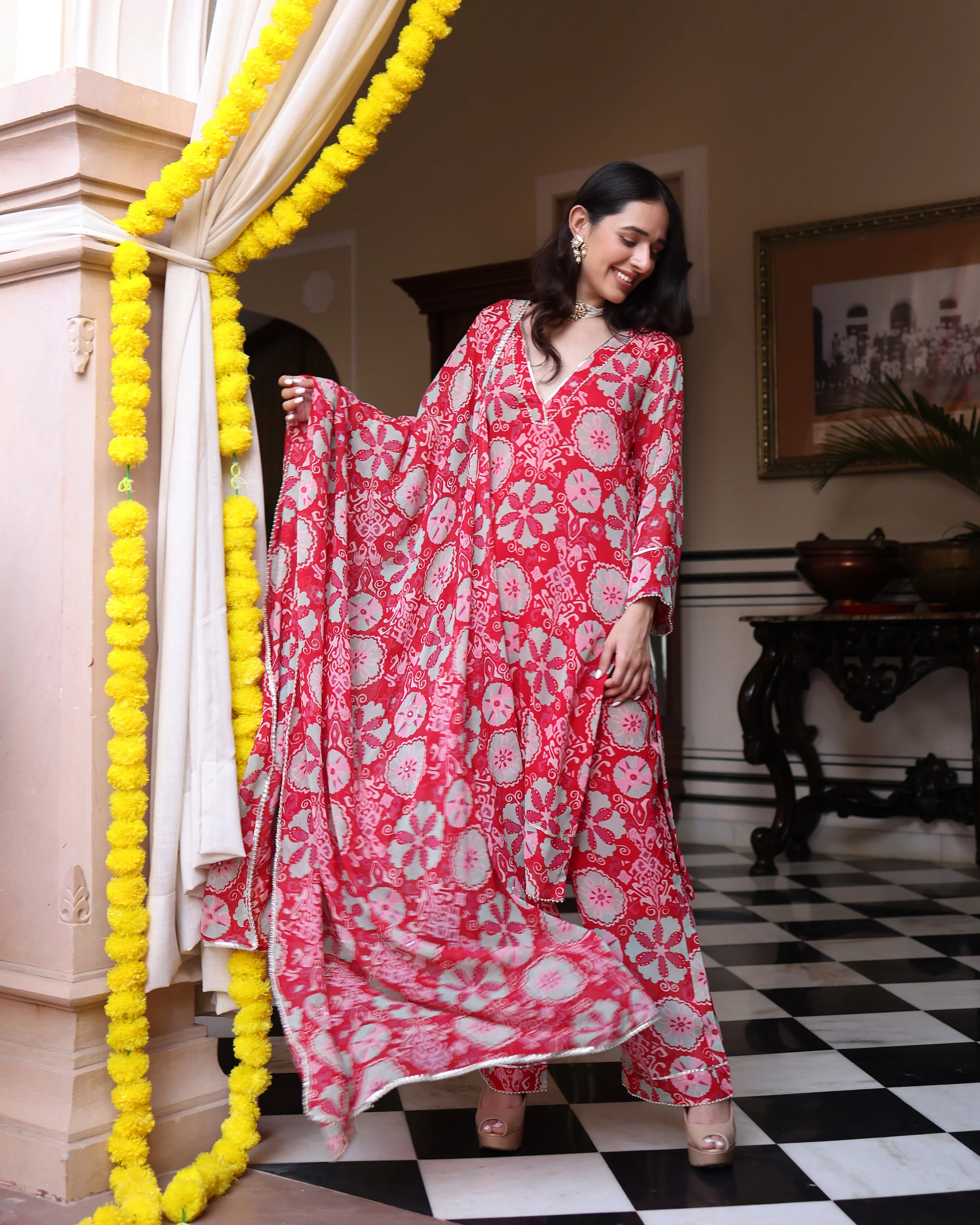 Rose Pink Melody Printed Georgette Suit Set - Image 3