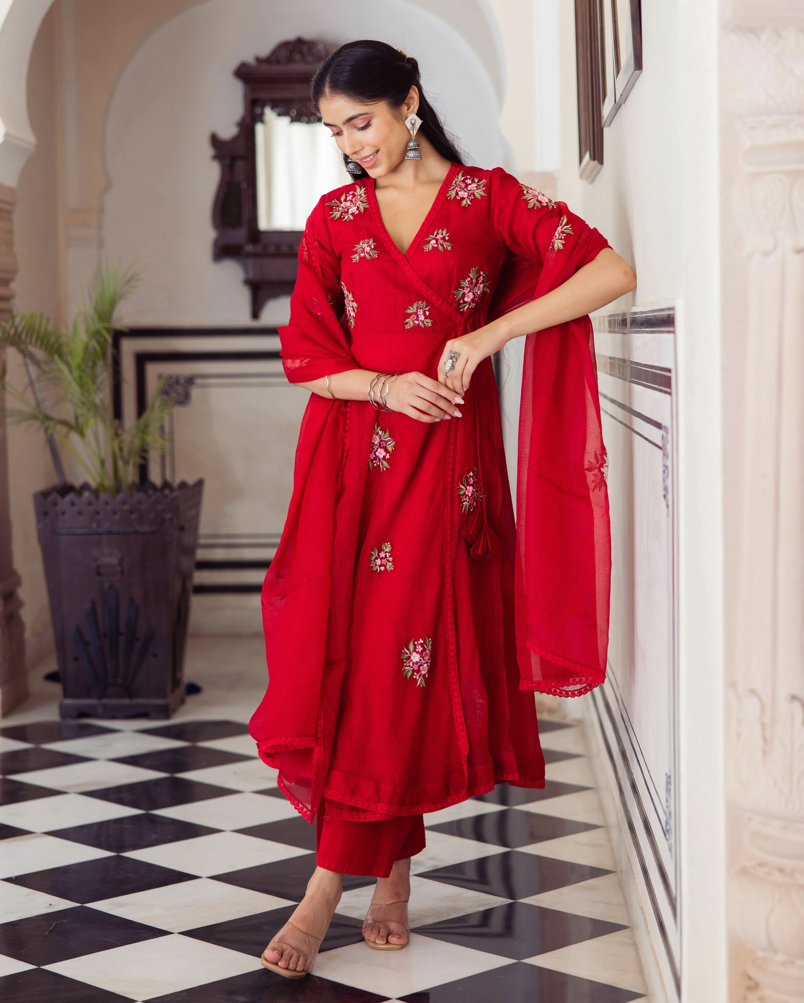 Ruby Red Embroidered Doria Suit Set - Image 3