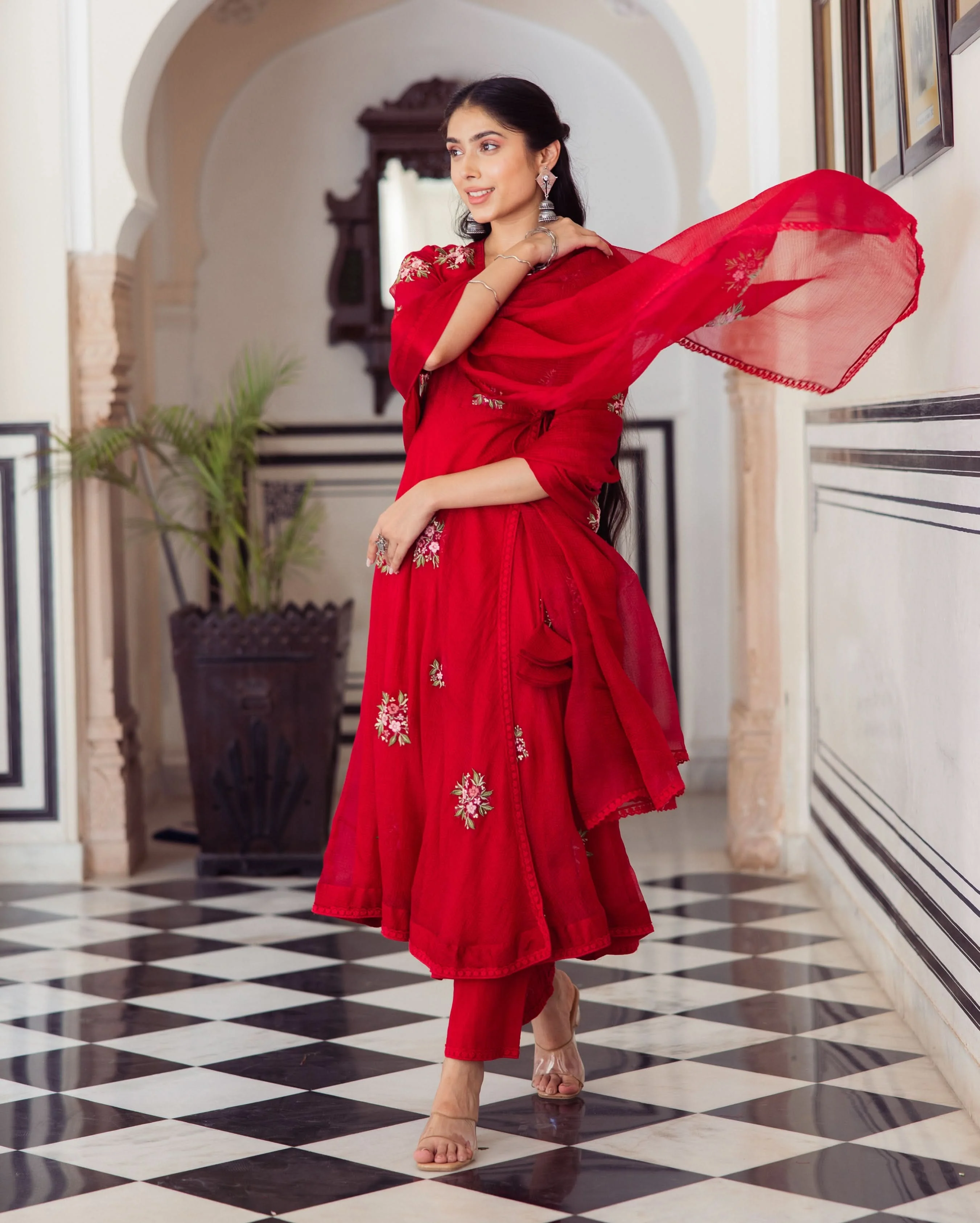 Ruby Red Embroidered Doria Suit Set - Image 4