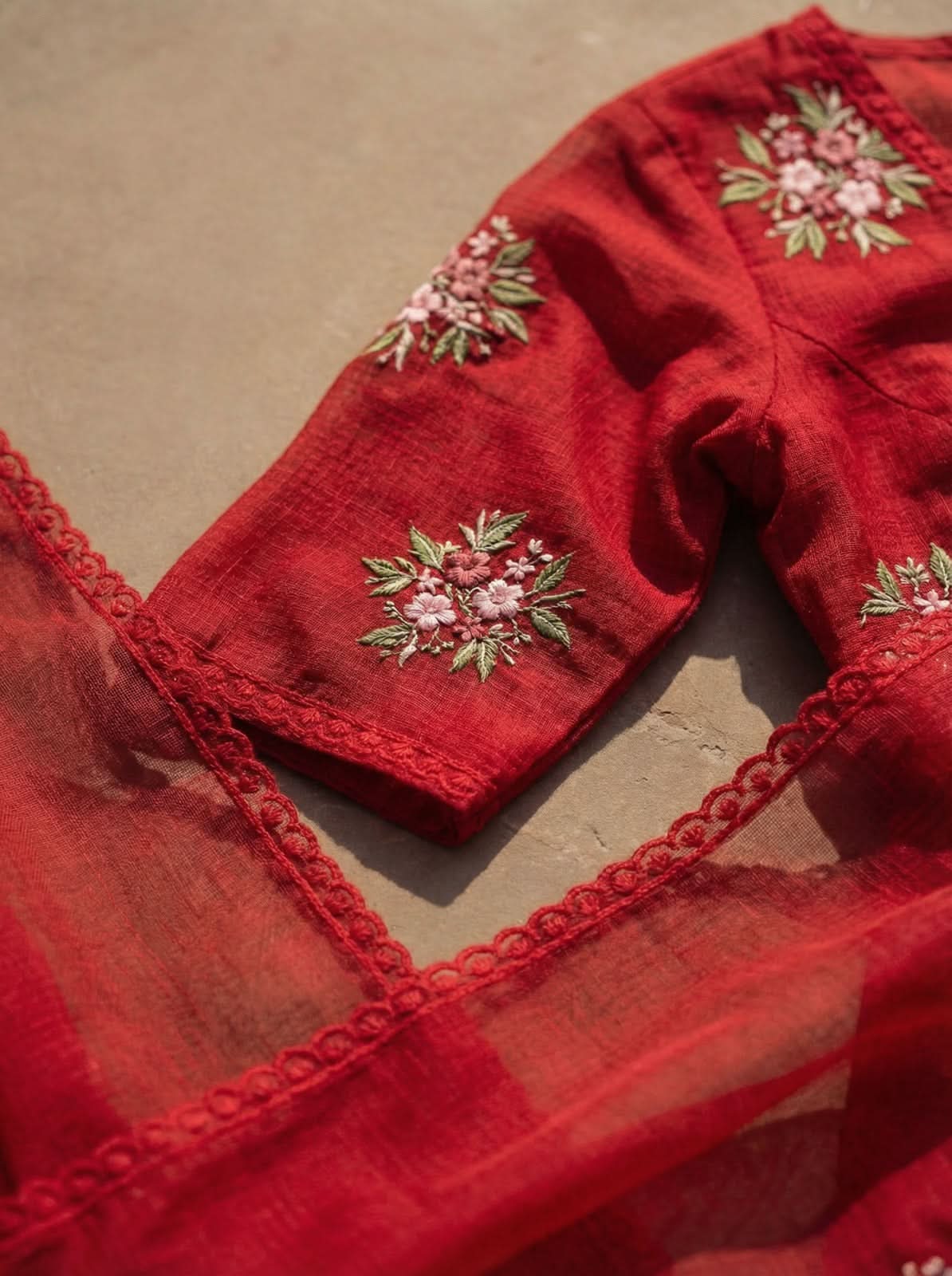 Ruby Red Embroidered Doria Suit Set - Image 9