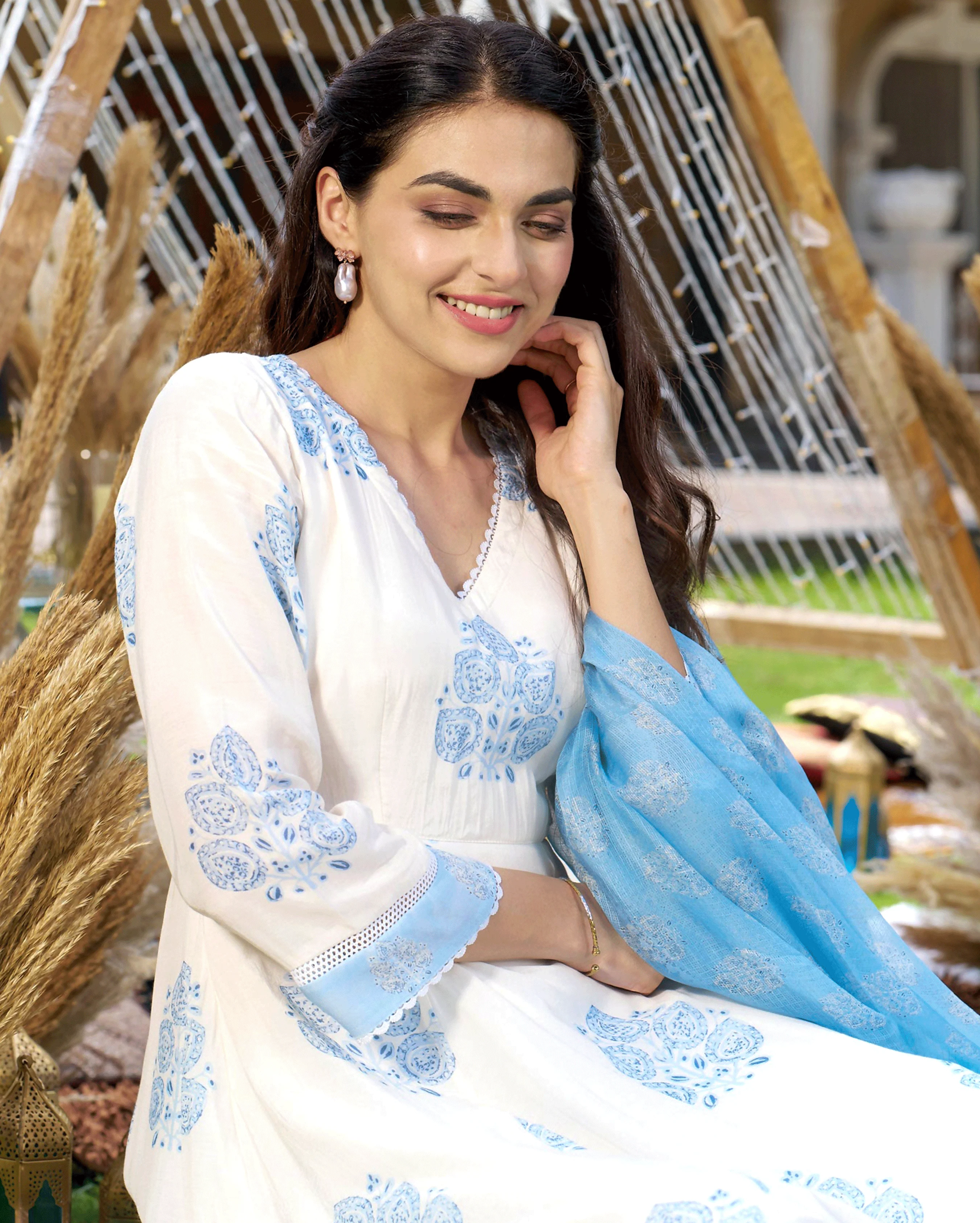 Rudra White Printed Silk Suit Set - Image 4