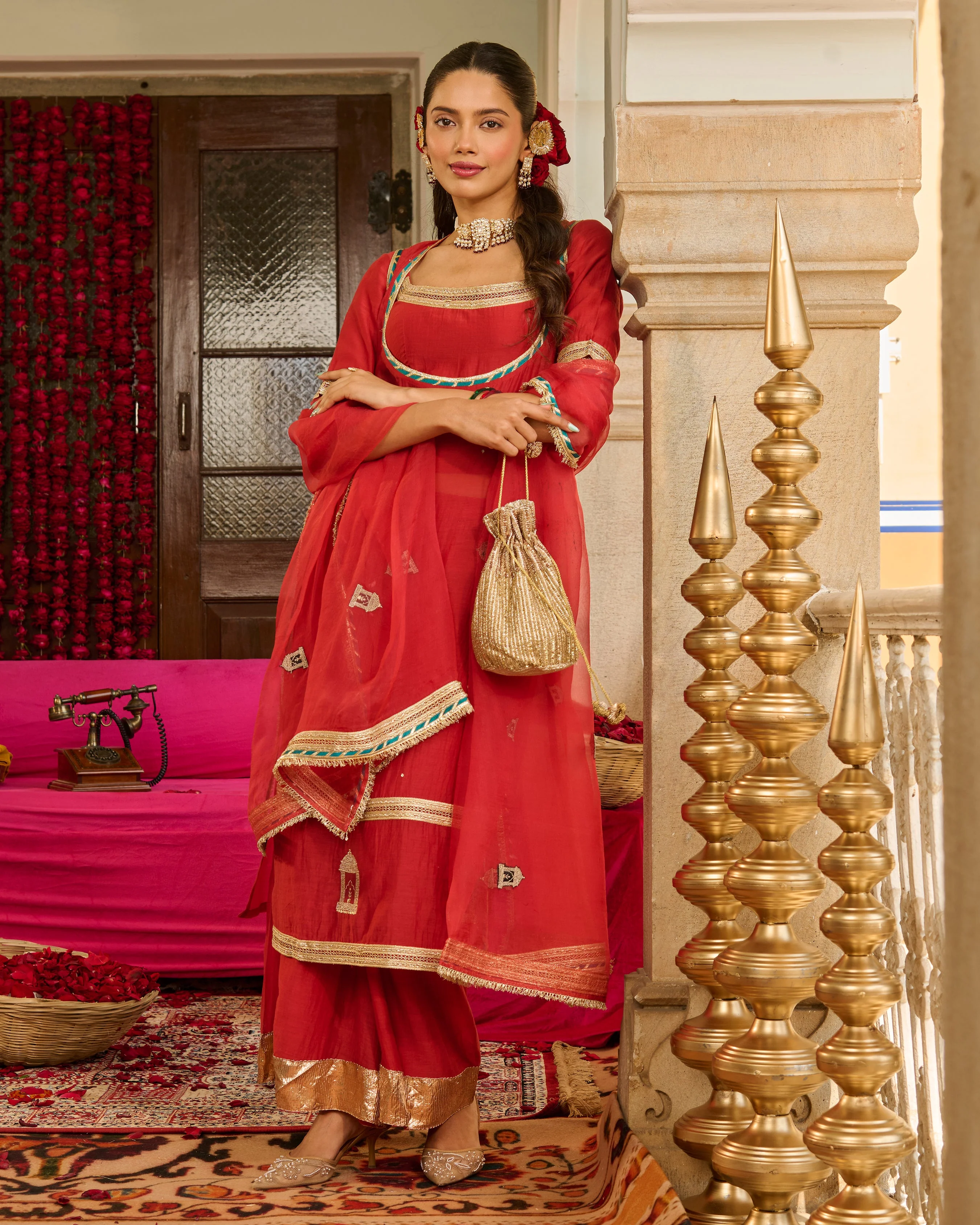 Rust Red Solid Chanderi Suit Set - Image 3