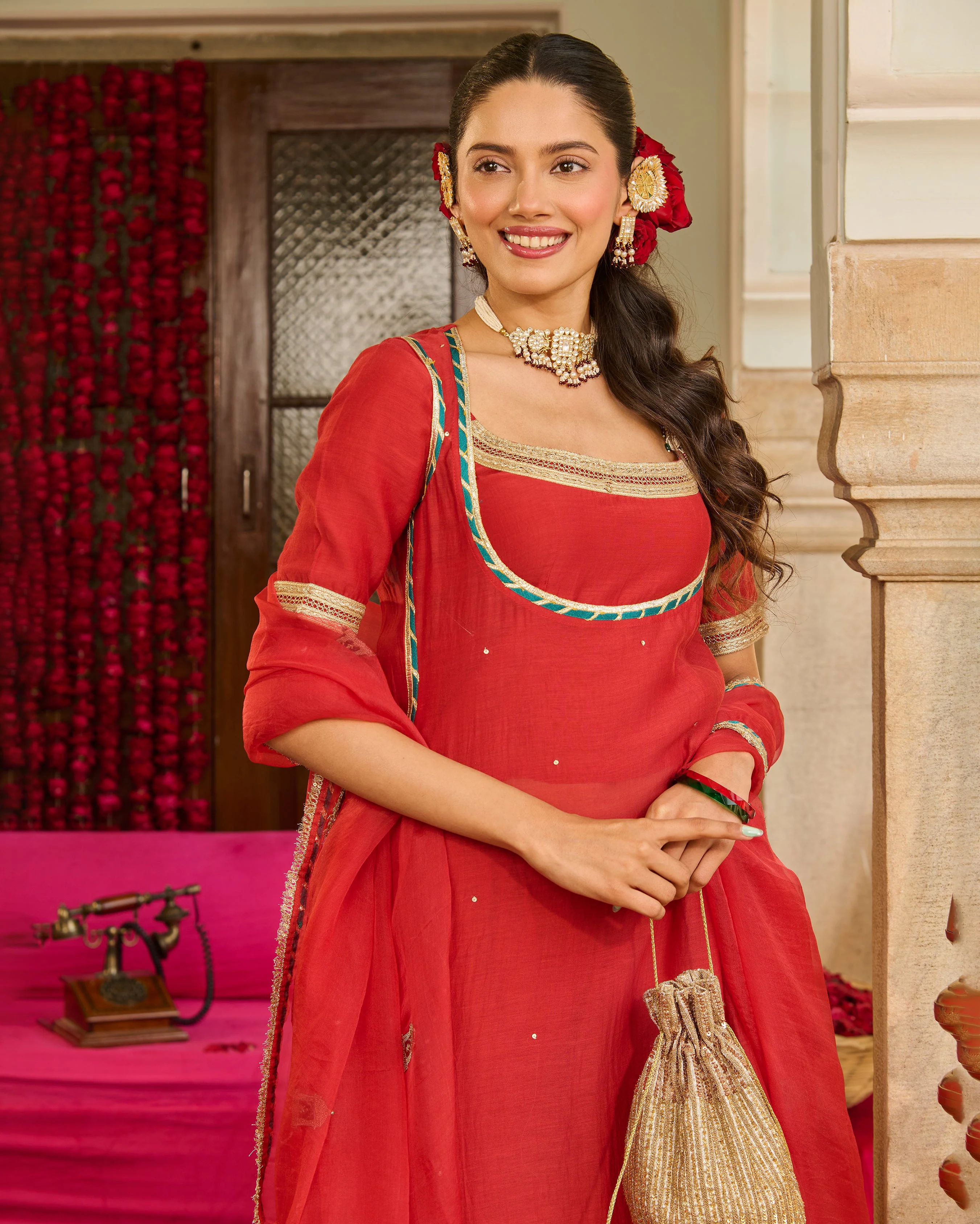 Rust Red Solid Chanderi Suit Set - Image 7