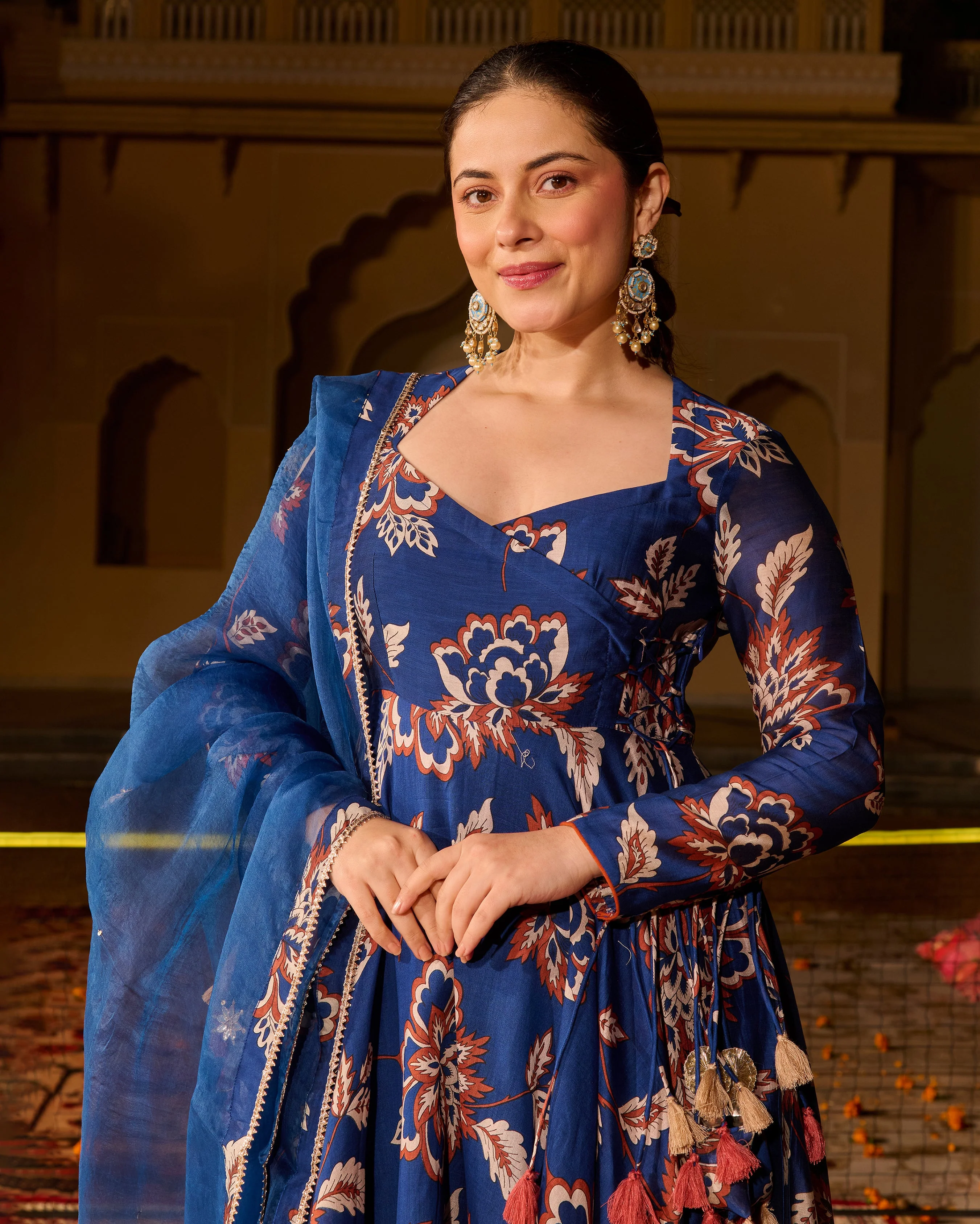 Saba Blue Printed Chanderi Suit Set - Image 5