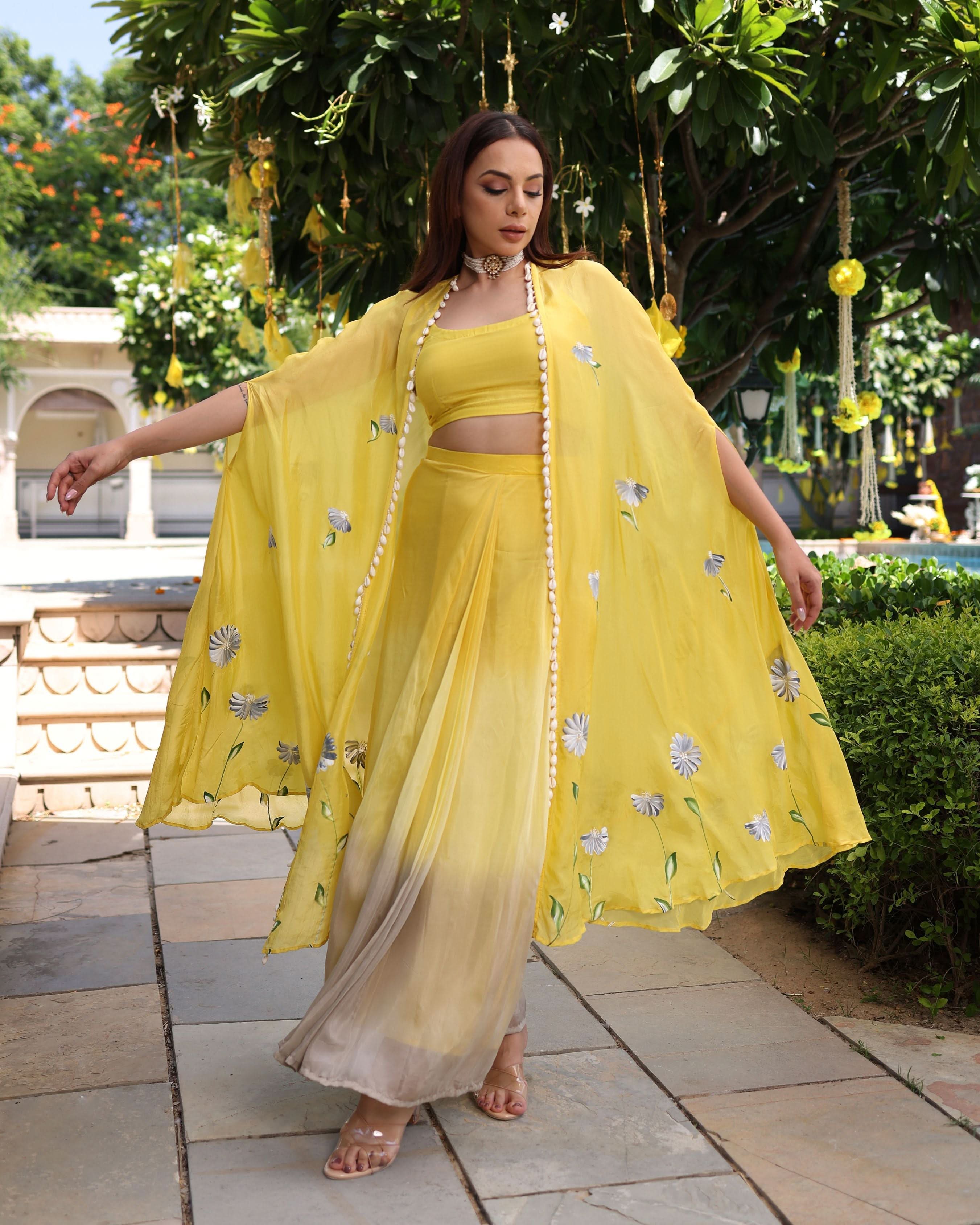 Sagnika Yellow Ombre Silk Coord Set - Image 6