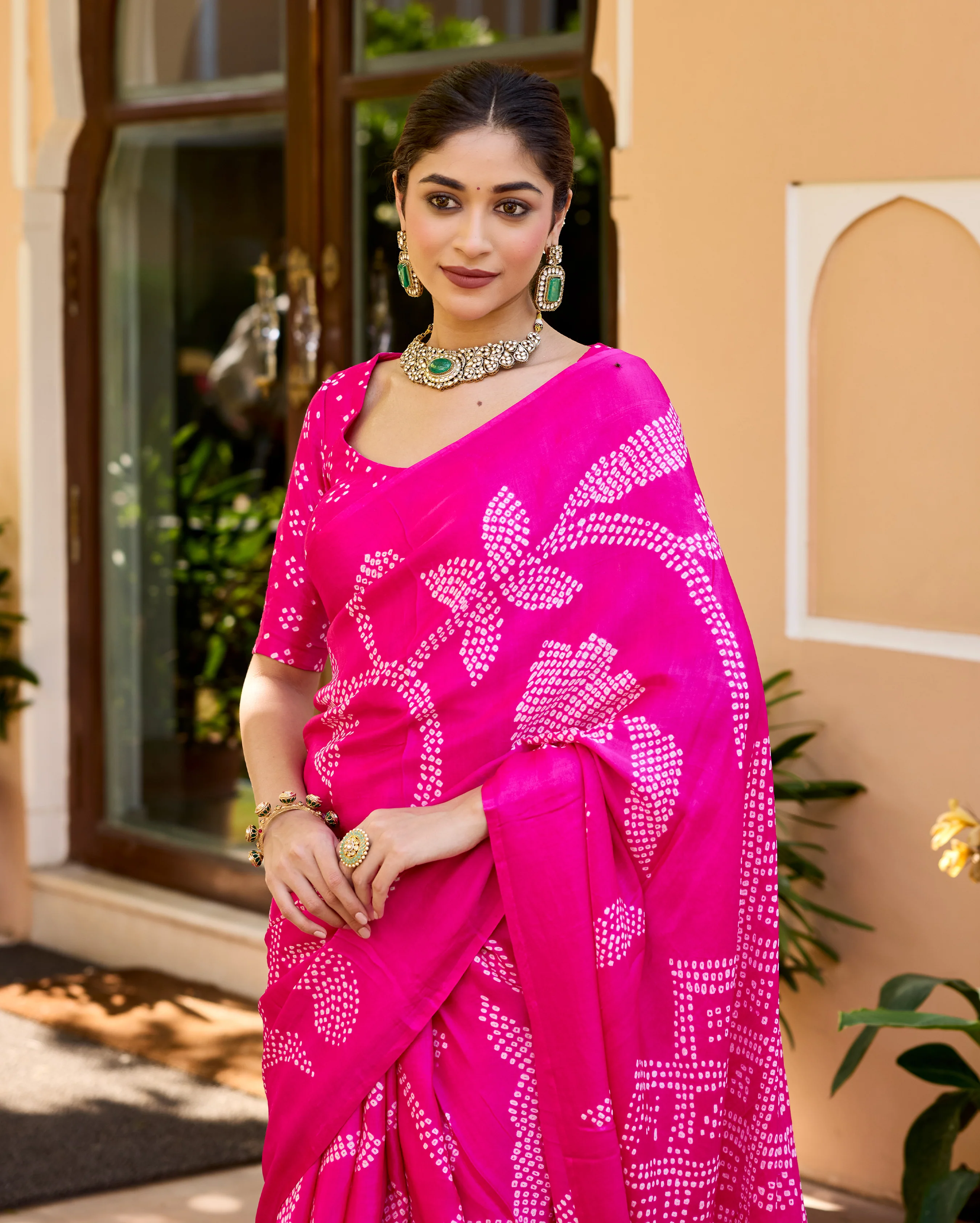 Saundarya Pink Gajji Silk Bandhej Saree - Image 5