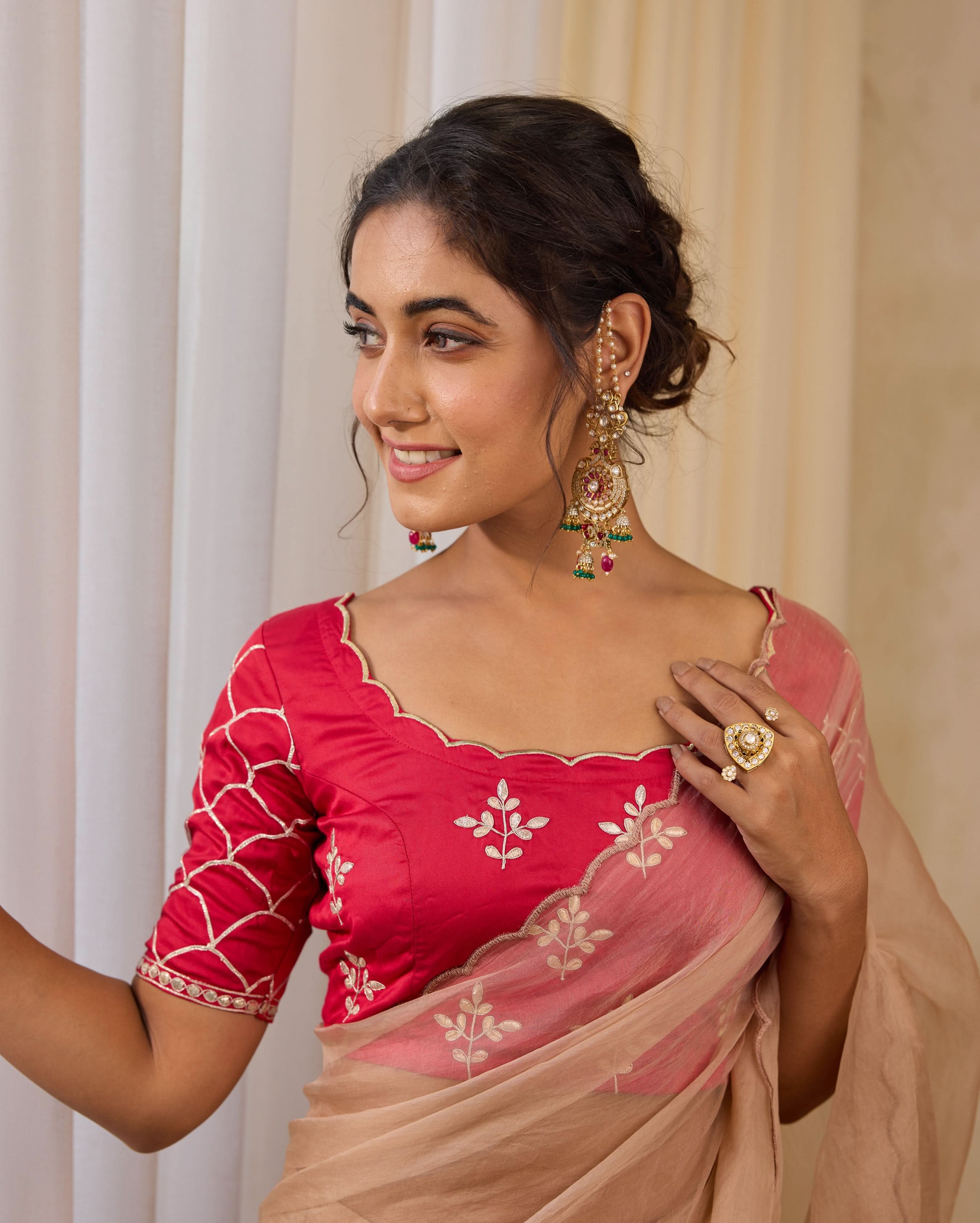 Scarlet Red Satin Gotapatti Blouse - Image 4
