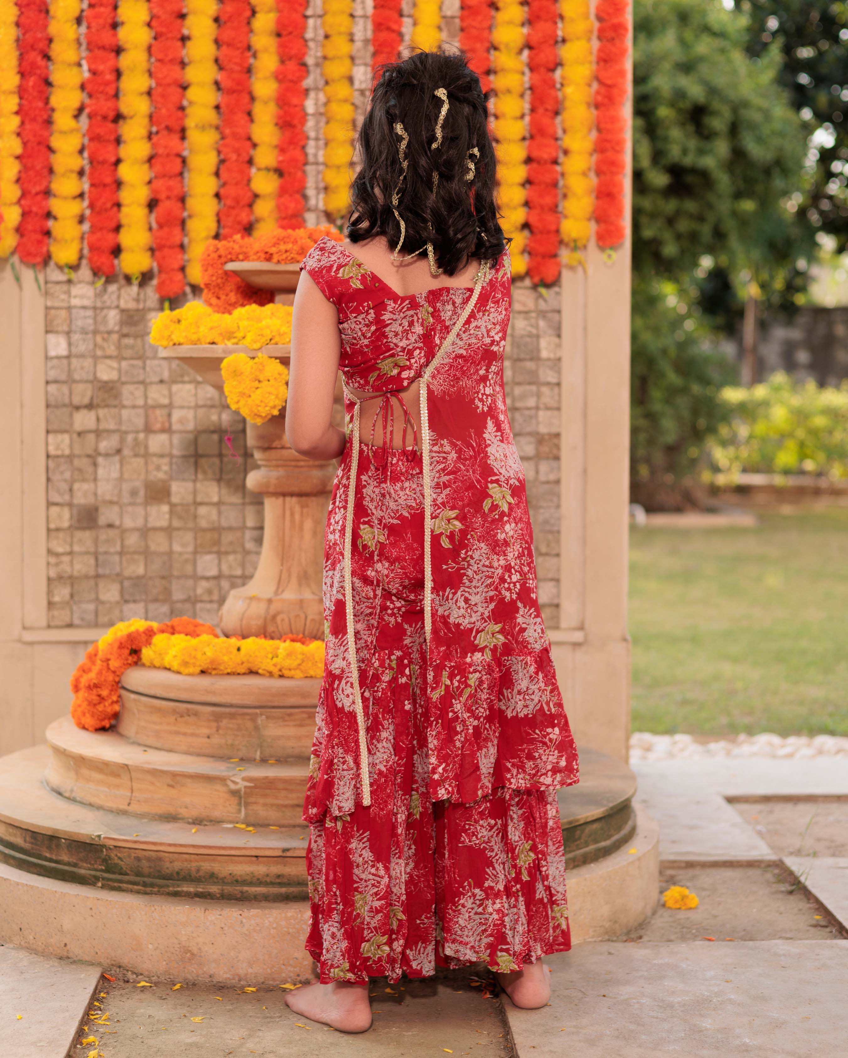 Scarlet Siren Red Georgette Cape Sharara Set - Image 6