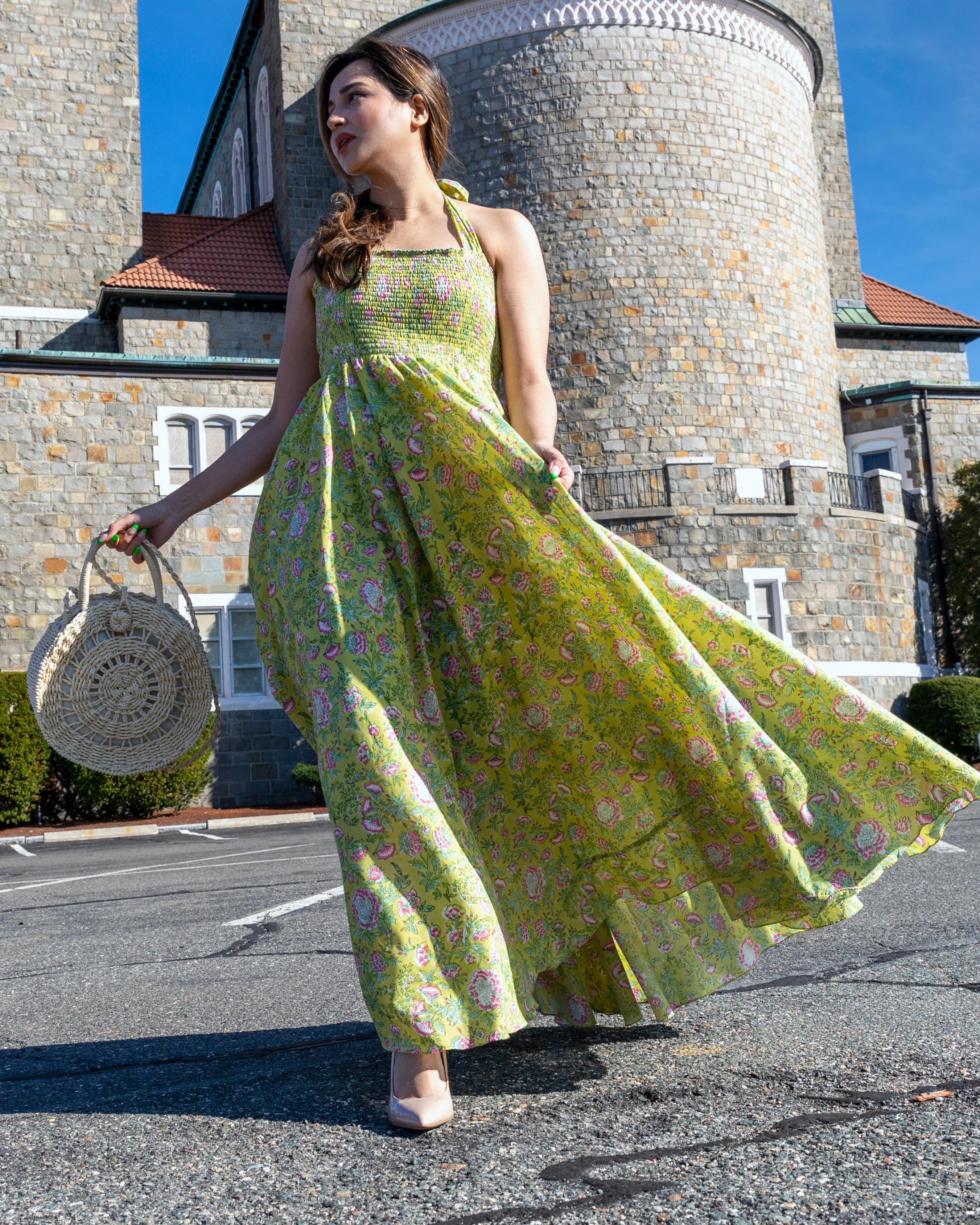 Seaweed Green Smocked Cotton Dress - Image 3