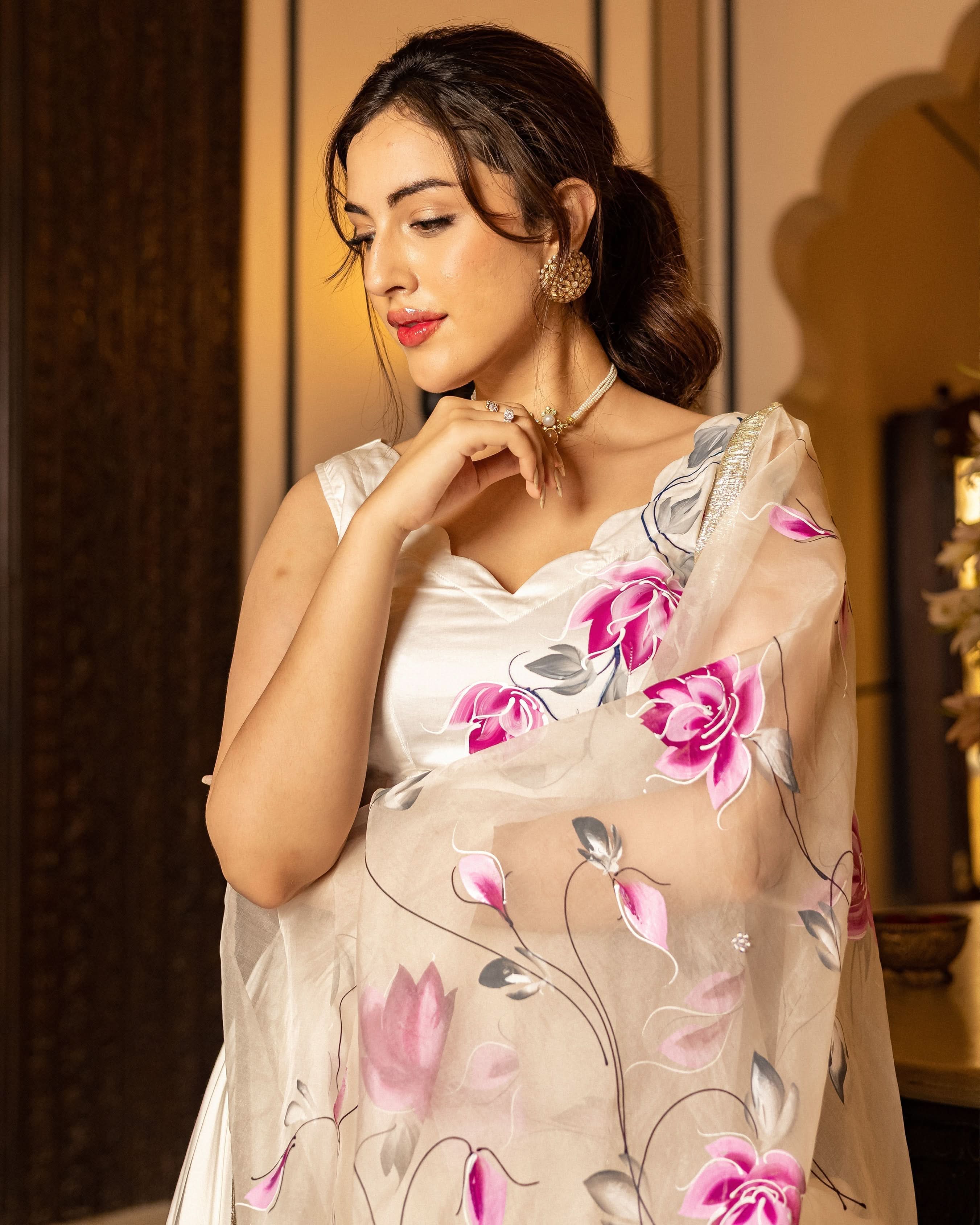 Sefid Handpainted Lehenga Set - Image 8