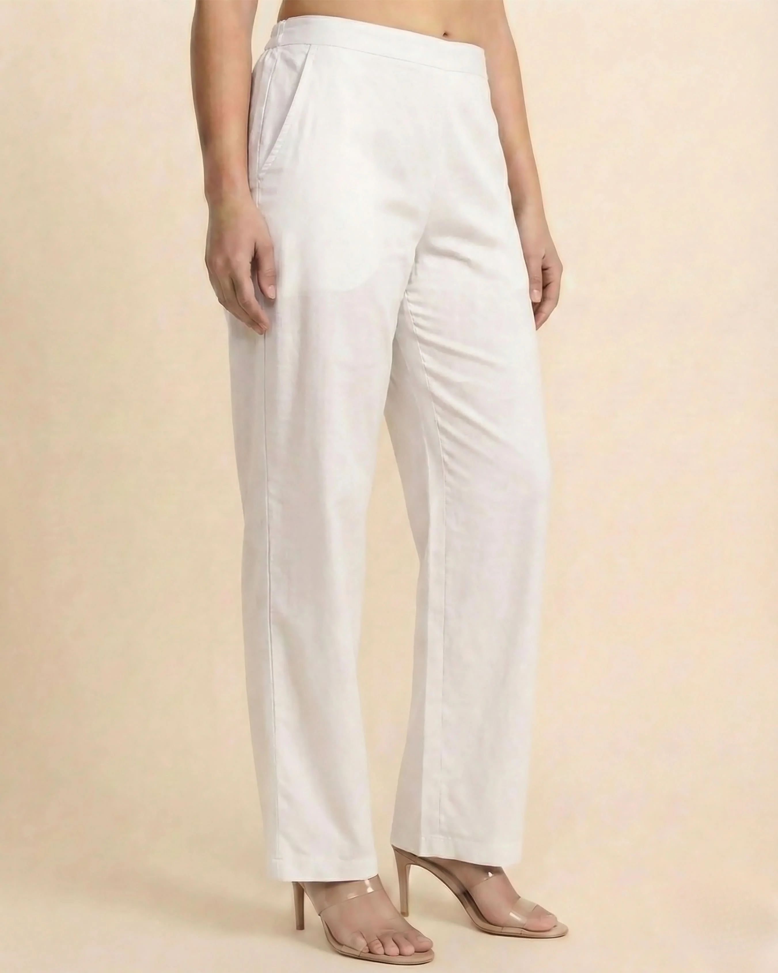 Sharika White Cotton Straight Pants