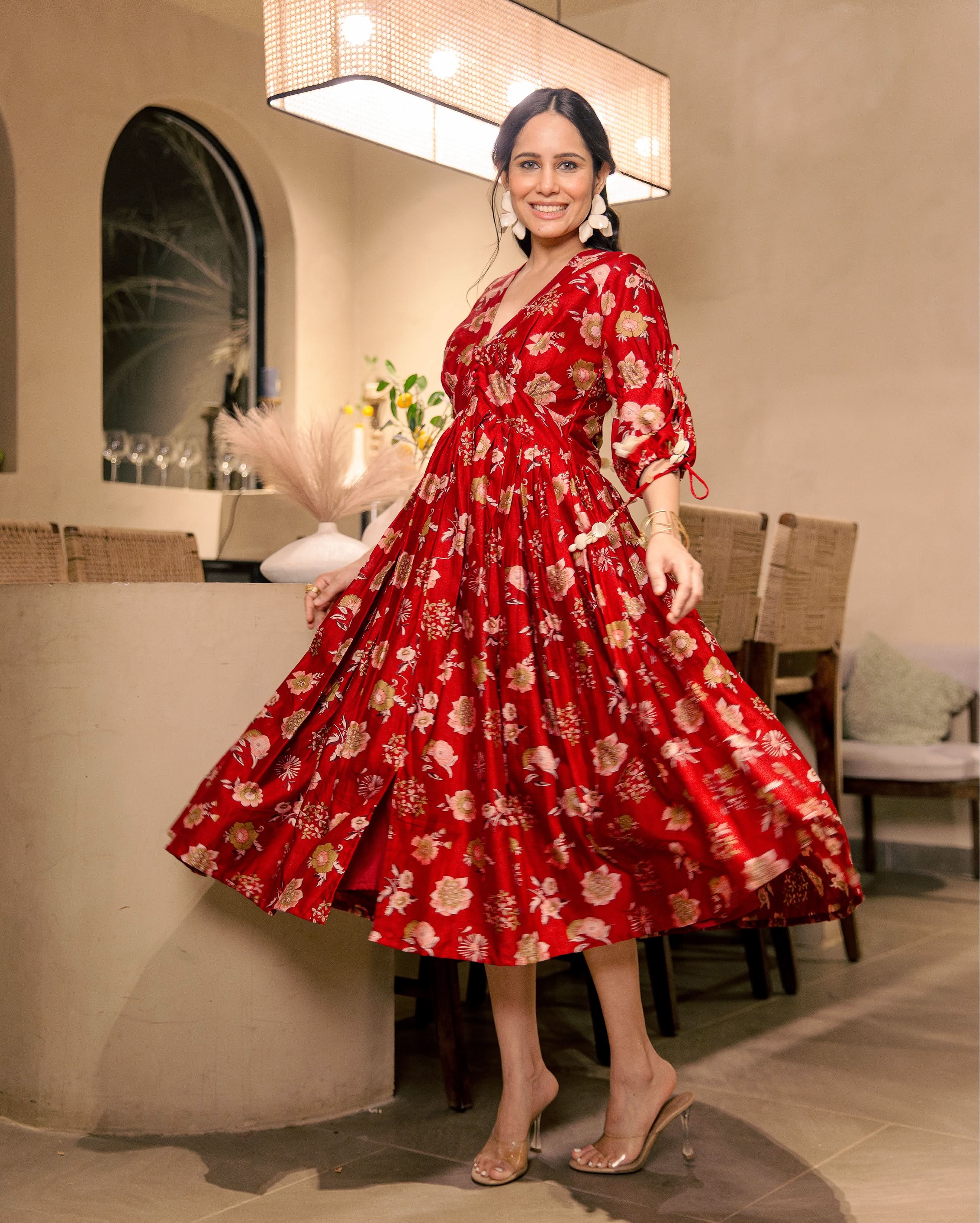 Sherrie Haze Red Muslin Printed Dress - Image 3