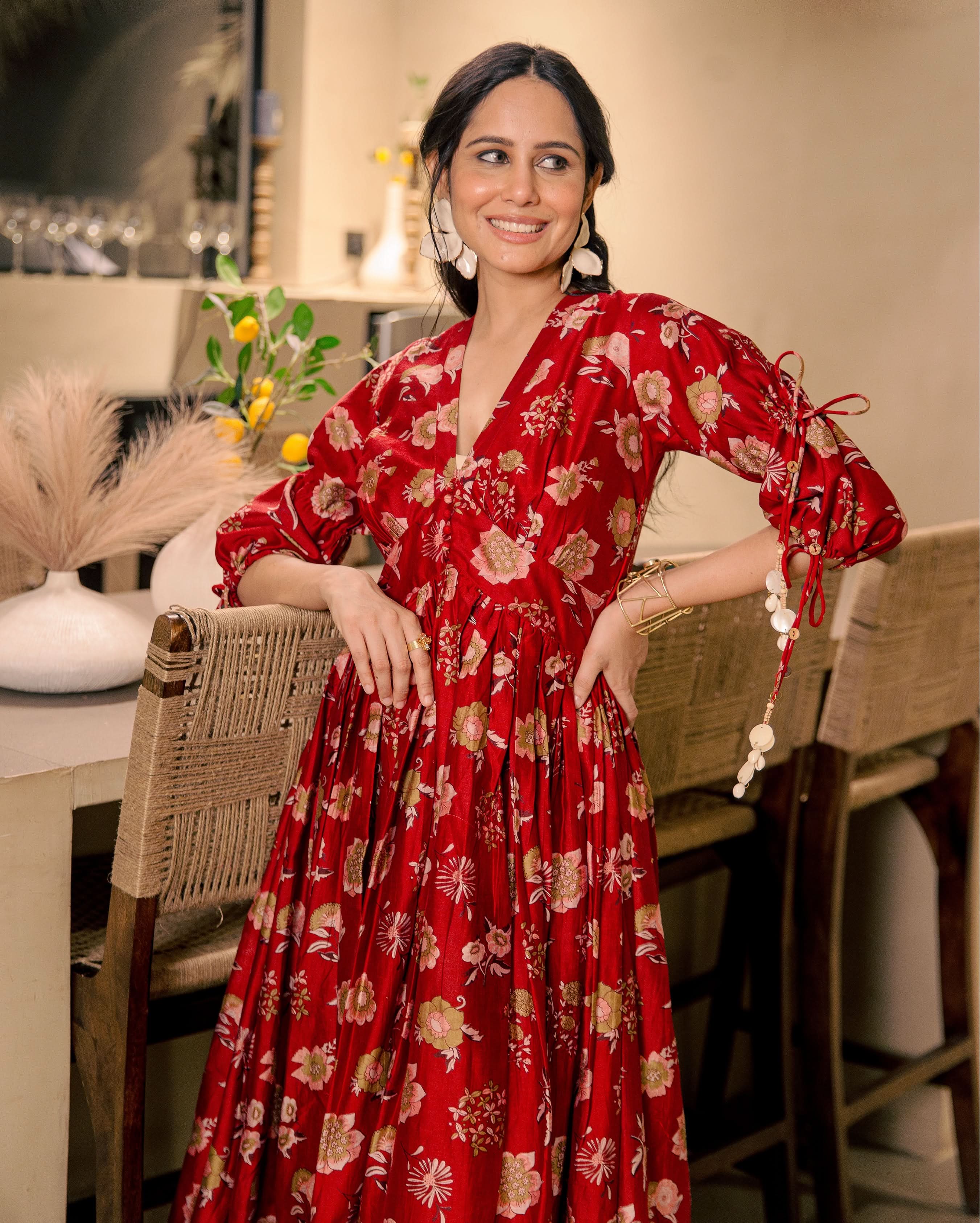 Sherrie Haze Red Muslin Printed Dress - Image 5