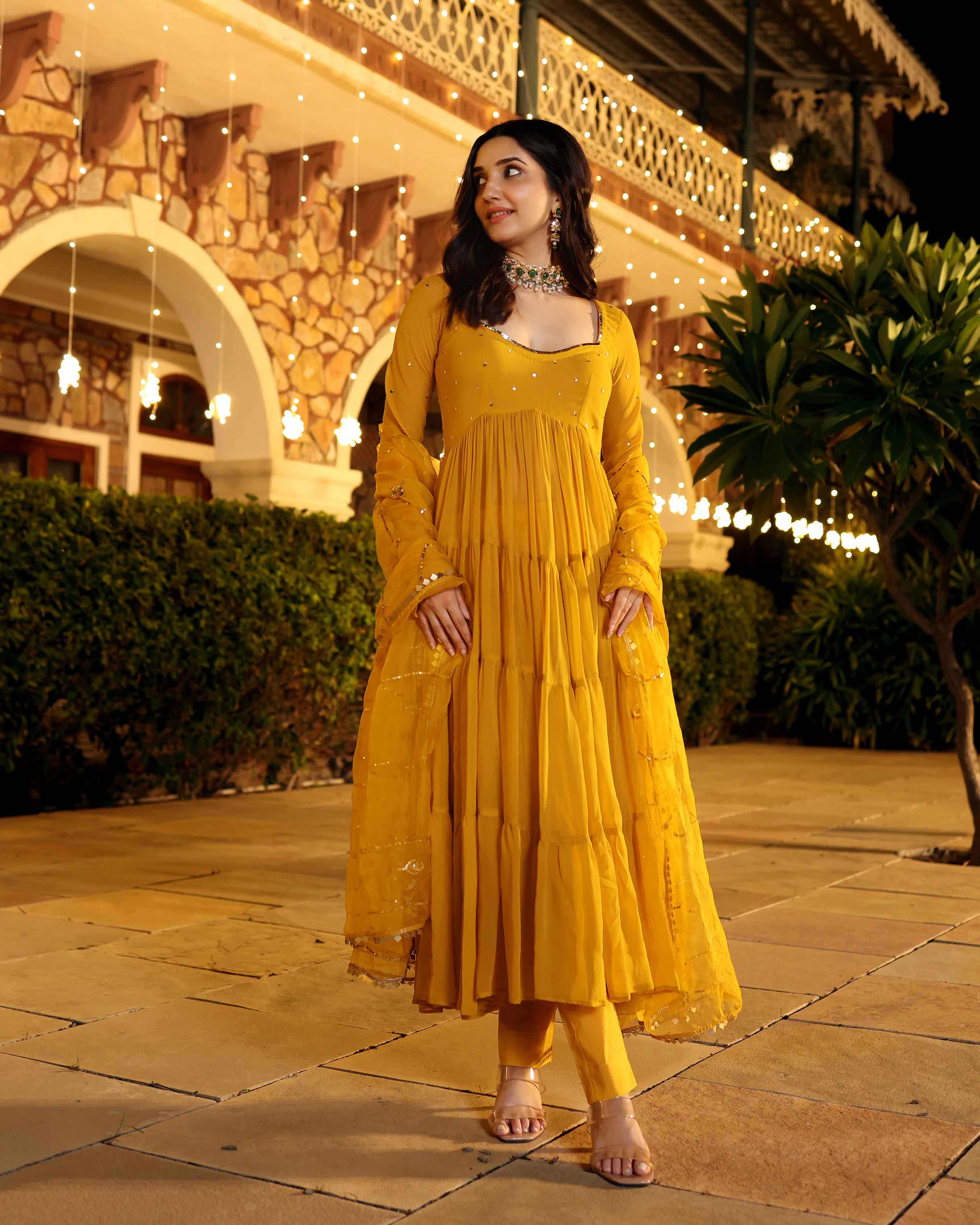 Shimmering Mustard Sequin Georgette Suit Set - Image 7