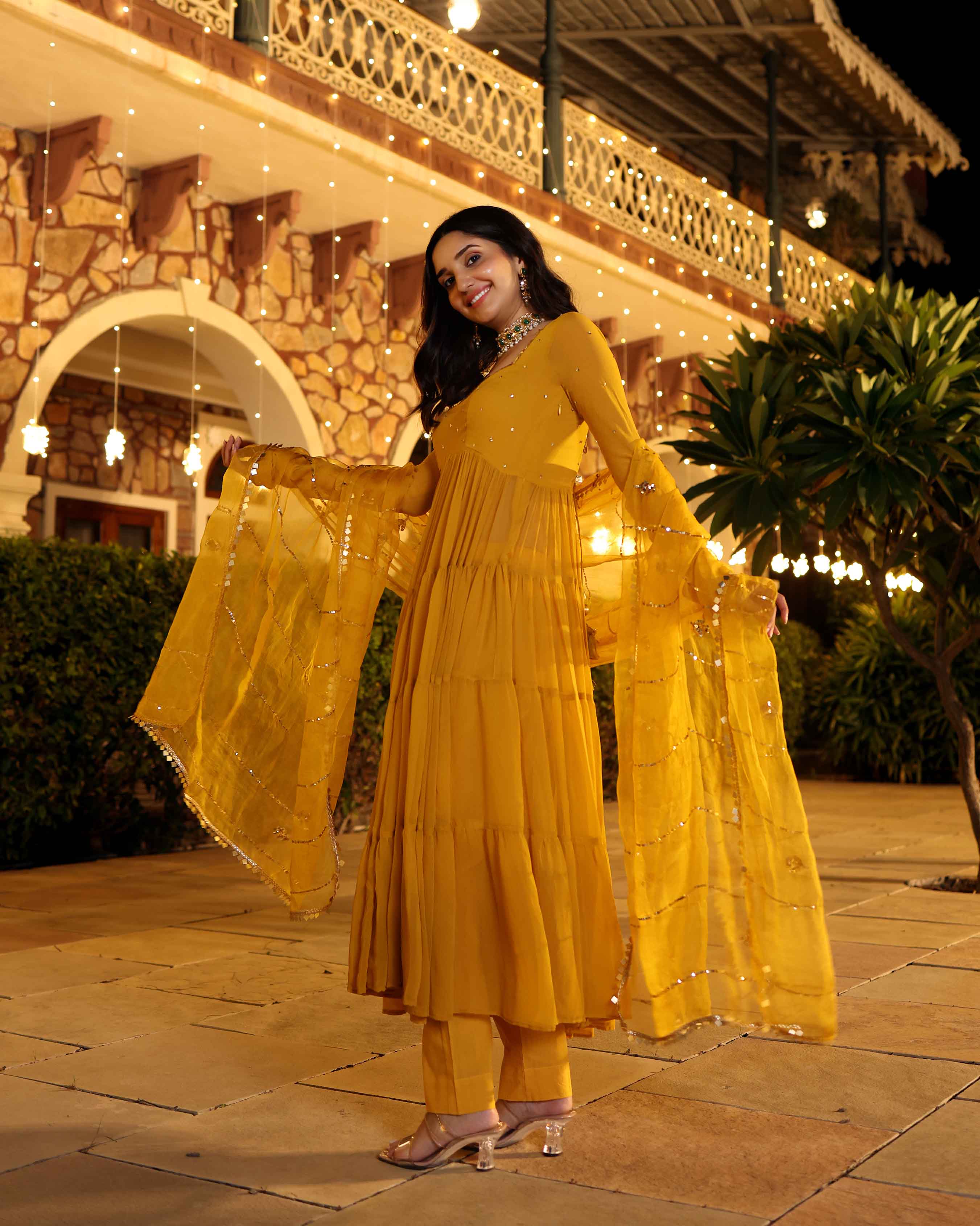 Shimmering Mustard Sequin Georgette Suit Set - Image 8