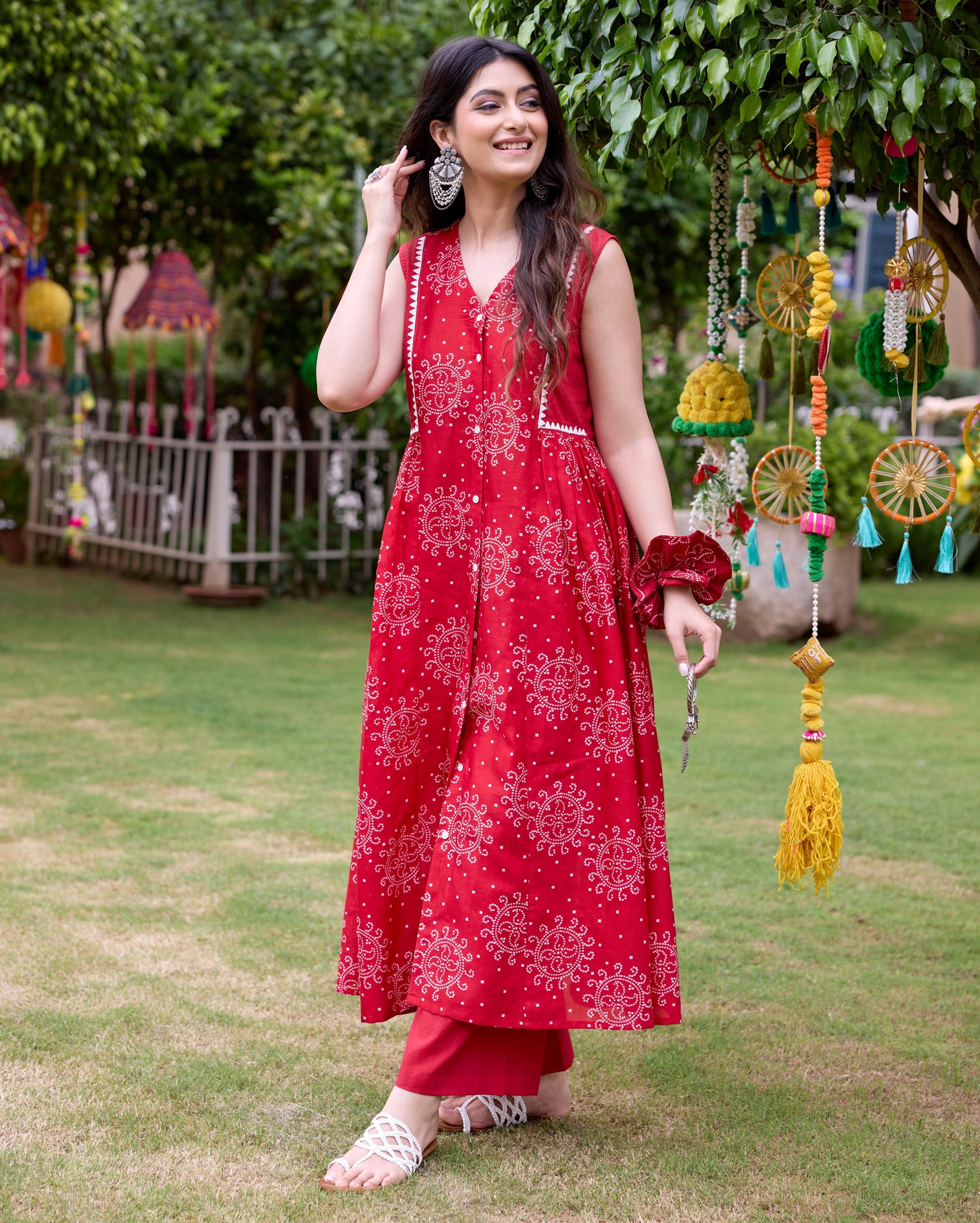 Sifra Red Bandhani Cotton Coord Set - Image 2